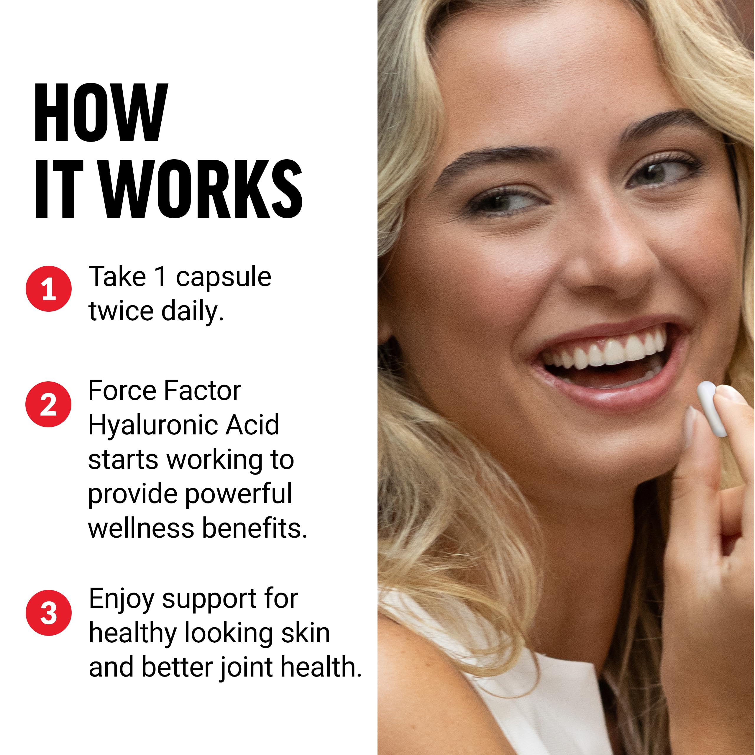 Force Factor Hyaluronic Acid Capsules with measuring spoon