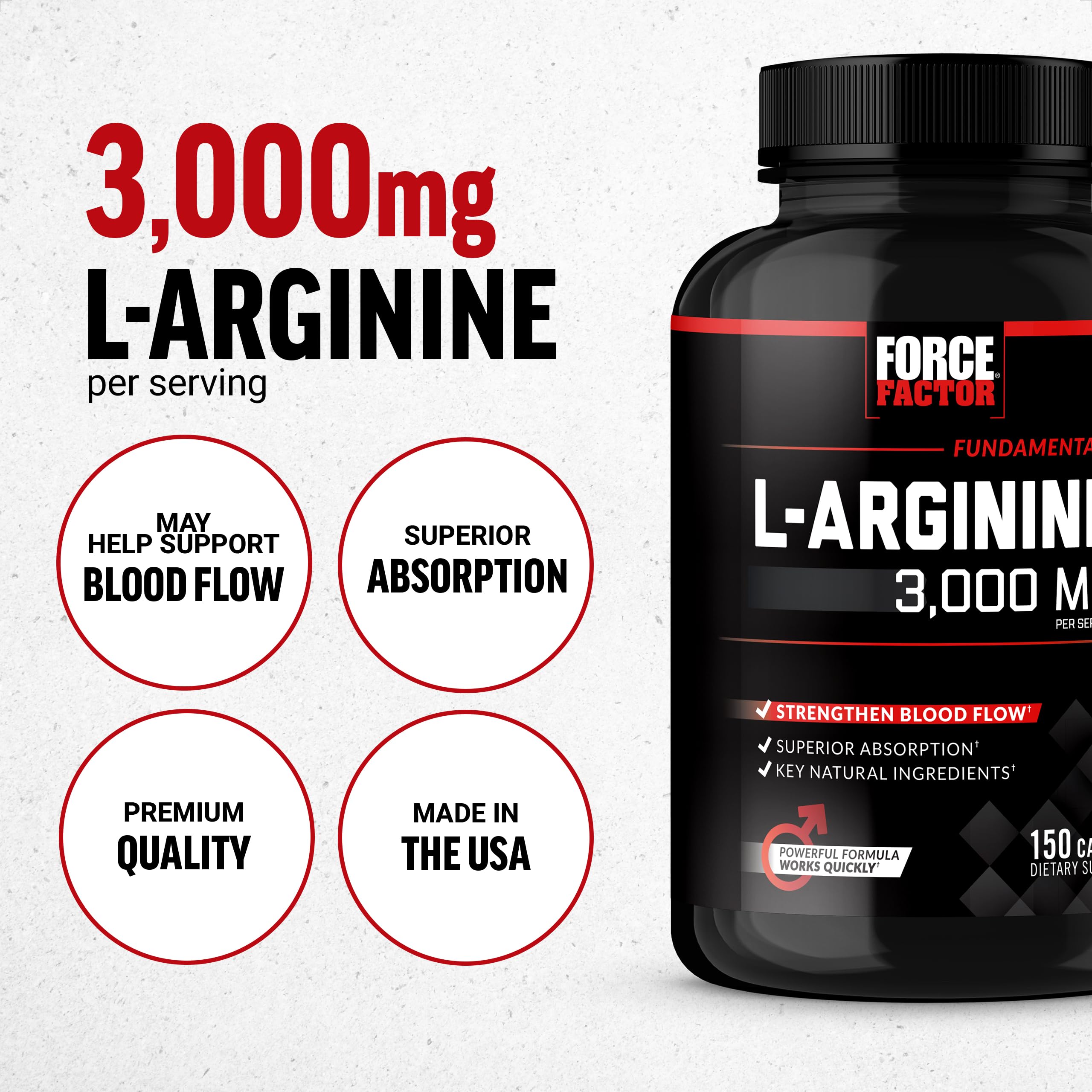 Force Factor L-Arginine 3000mg supplement side view