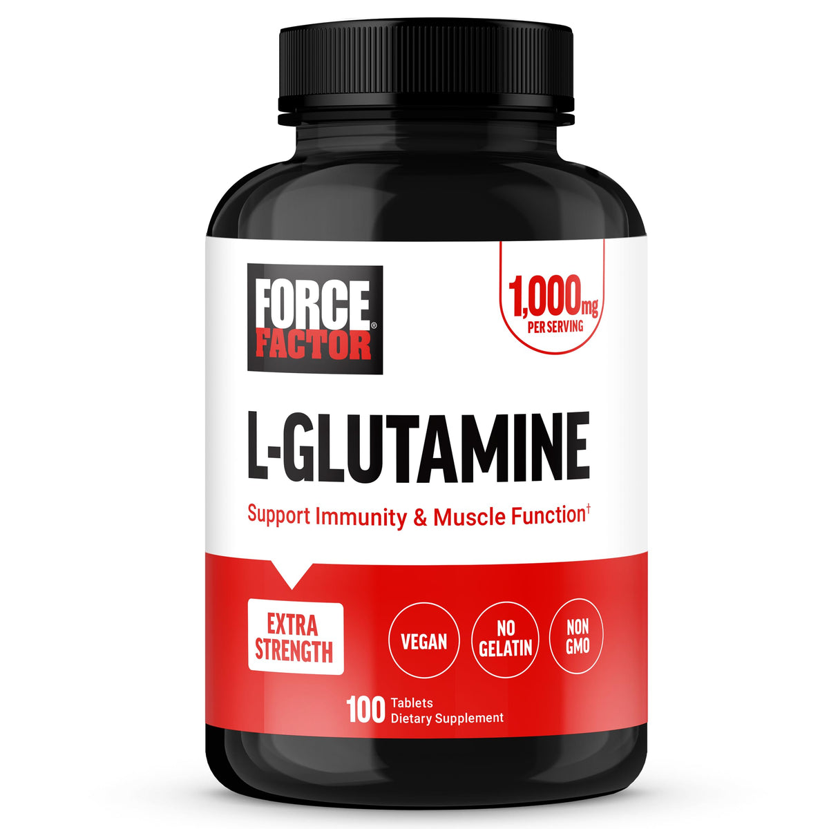 Force Factor L-Glutamine 1000mg tablets front view