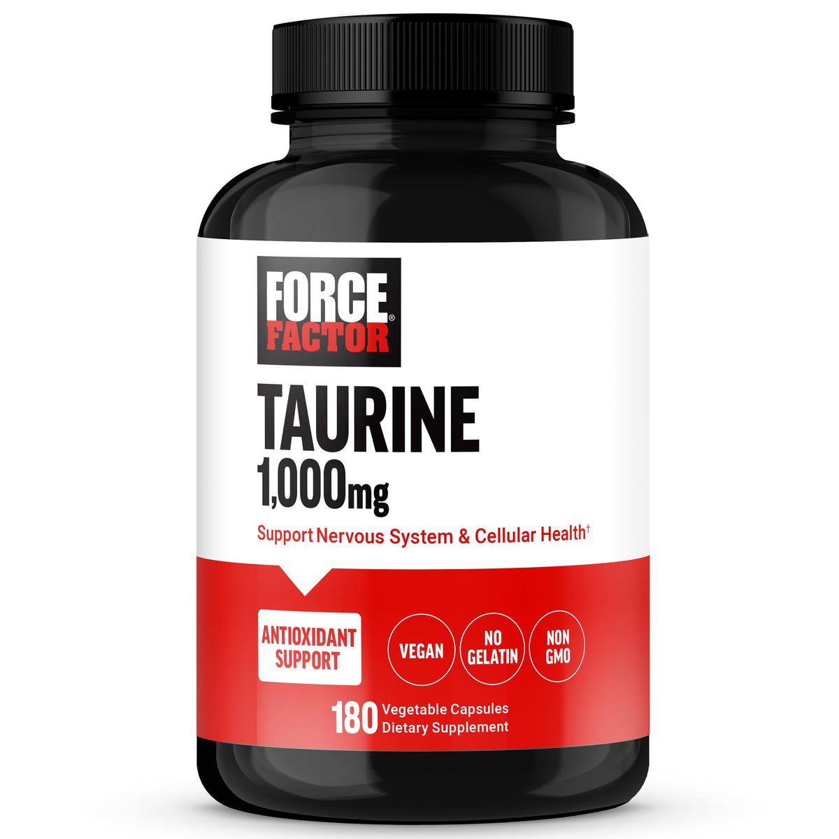 Force Factor L-Taurine supplement bottle front view with 90 capsules