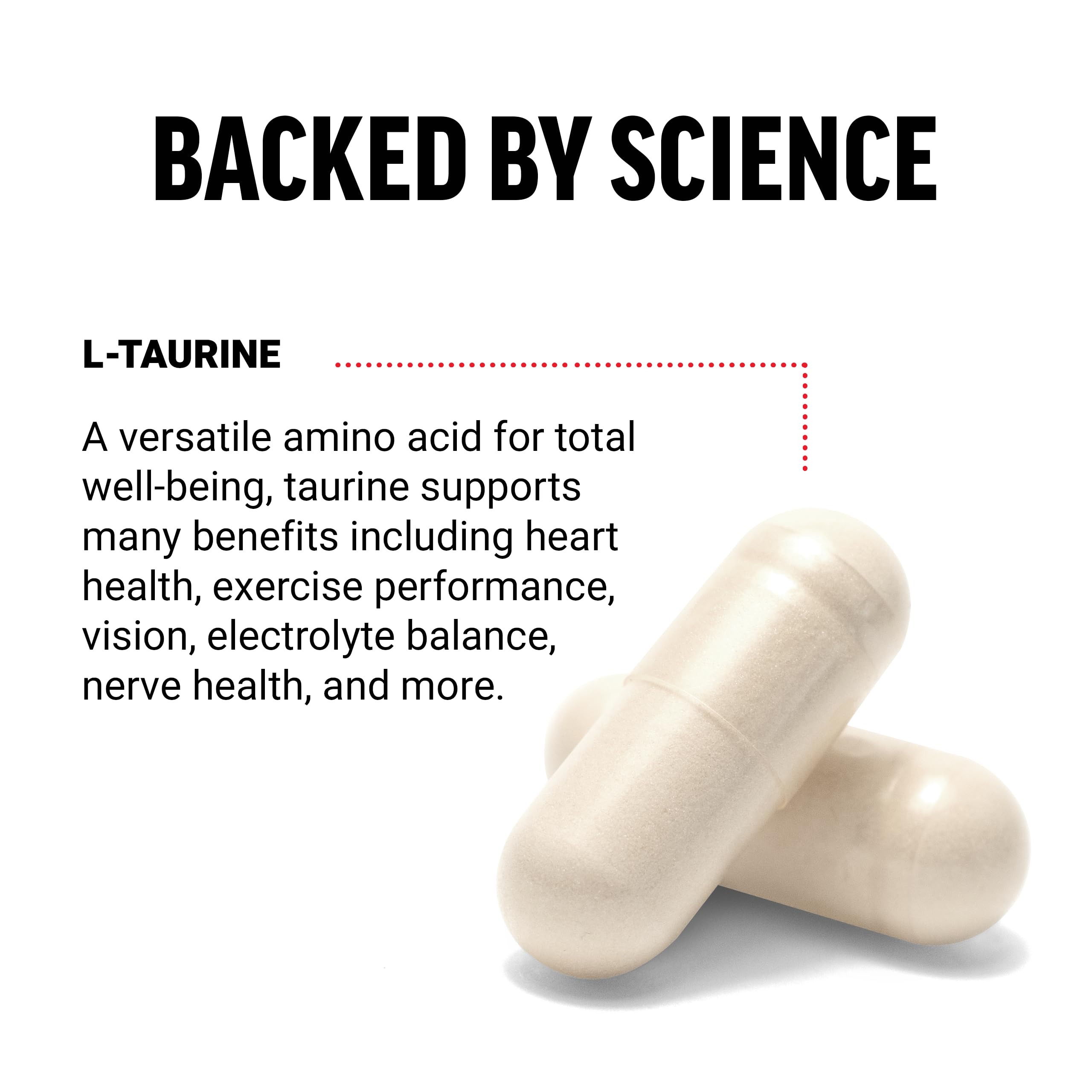 Force Factor L-Taurine supplement side view showing ingredients