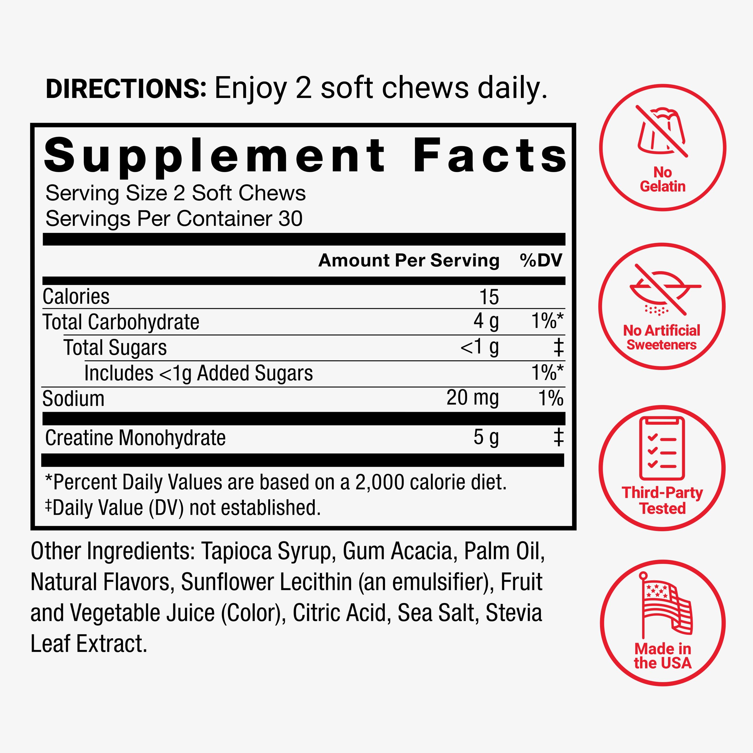 Force Factor Legendary Creatine Soft Chews with a water bottle