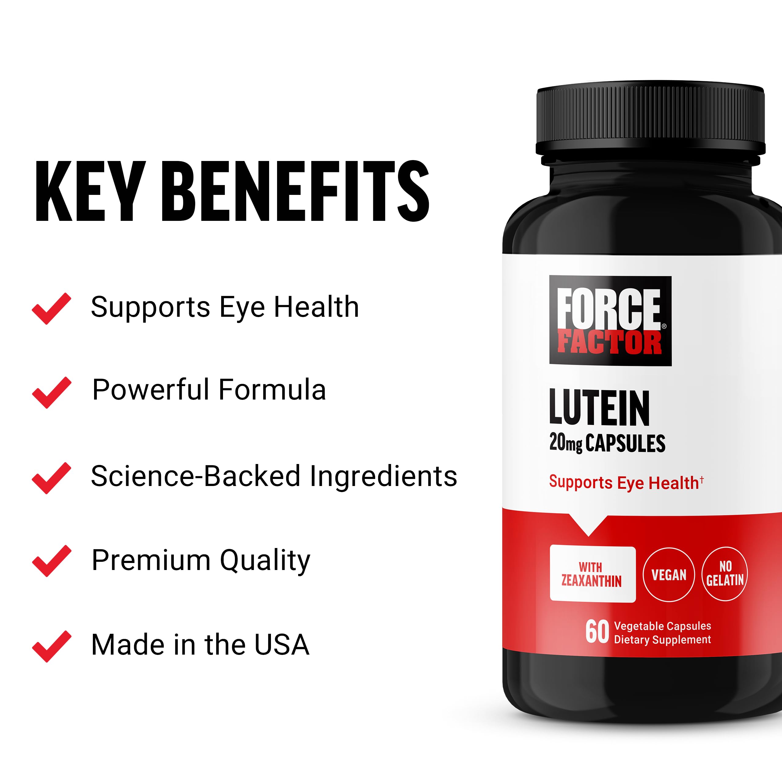 Force Factor Lutein 20mg supplement side view
