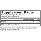 Force Factor Melatonin 5mg ingredients list on the bottle