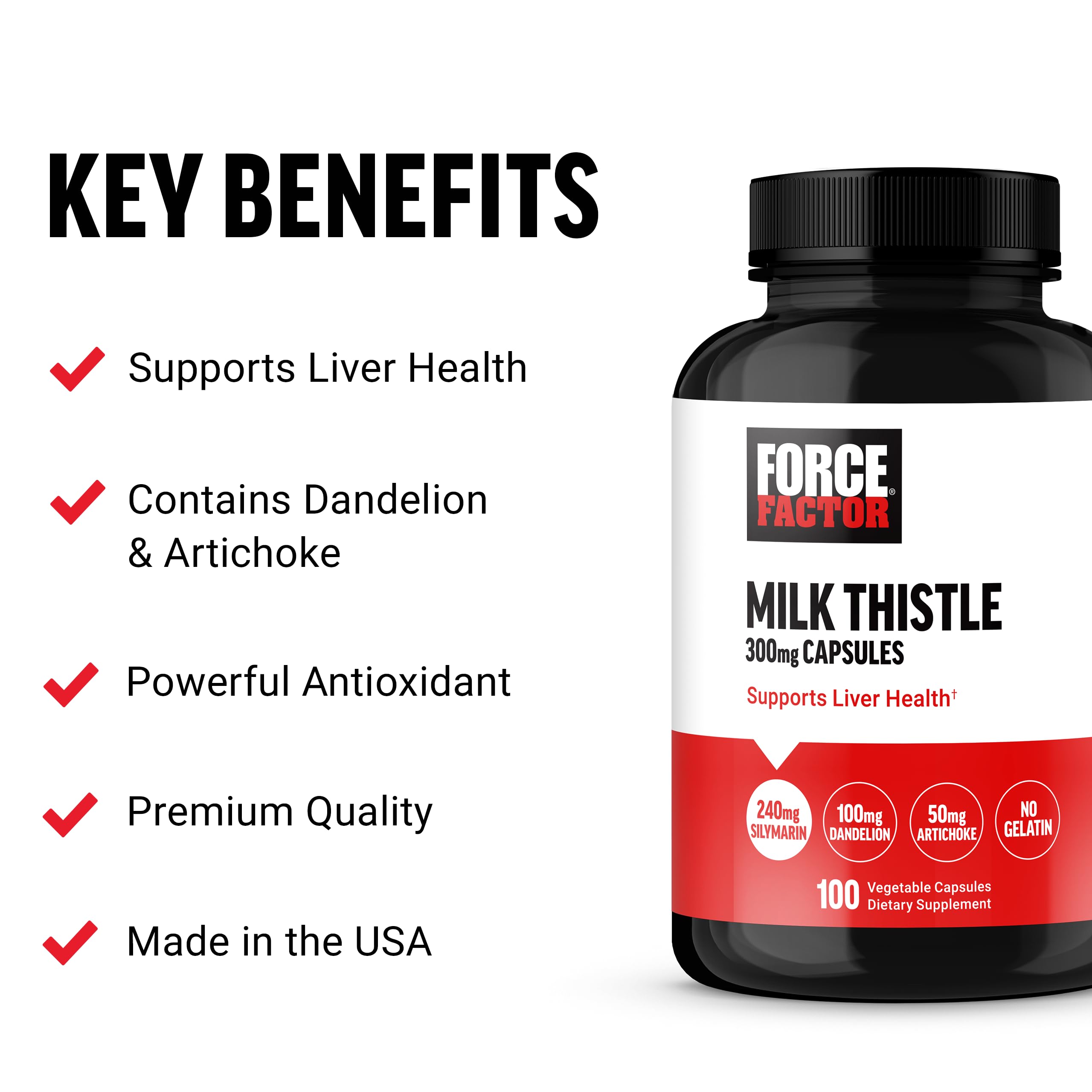 Force Factor Milk Thistle supplement side view showing capsule