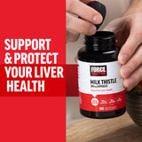 Force Factor Milk Thistle supplement with a measuring spoon