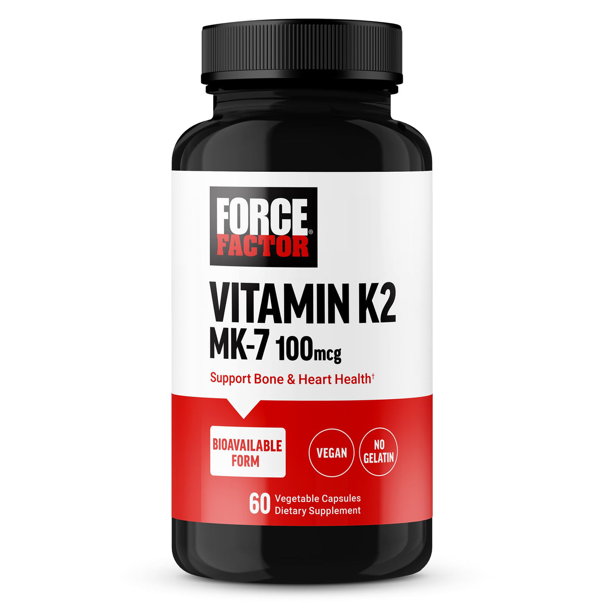 Force Factor MK-7 Vitamin K2 100mcg supplement front view