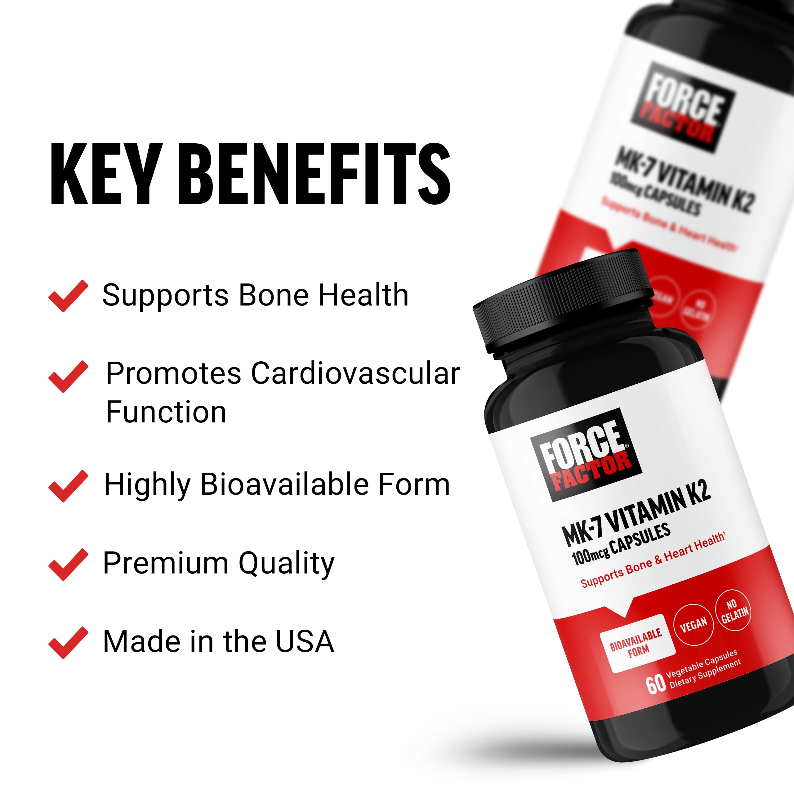Force Factor MK-7 Vitamin K2 100mcg supplement side view