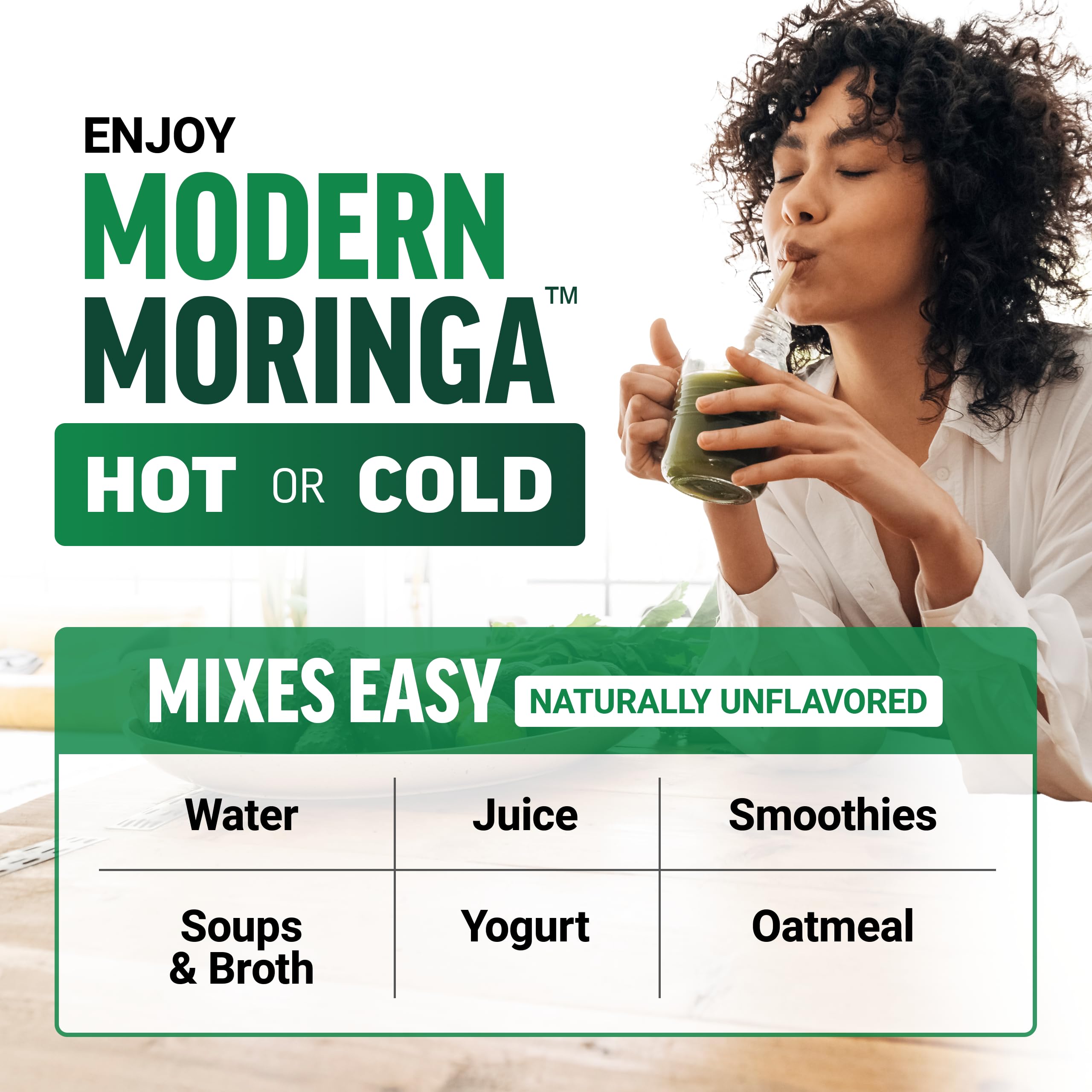 Force Factor Modern Moringa Powder in a bowl with fresh fruits