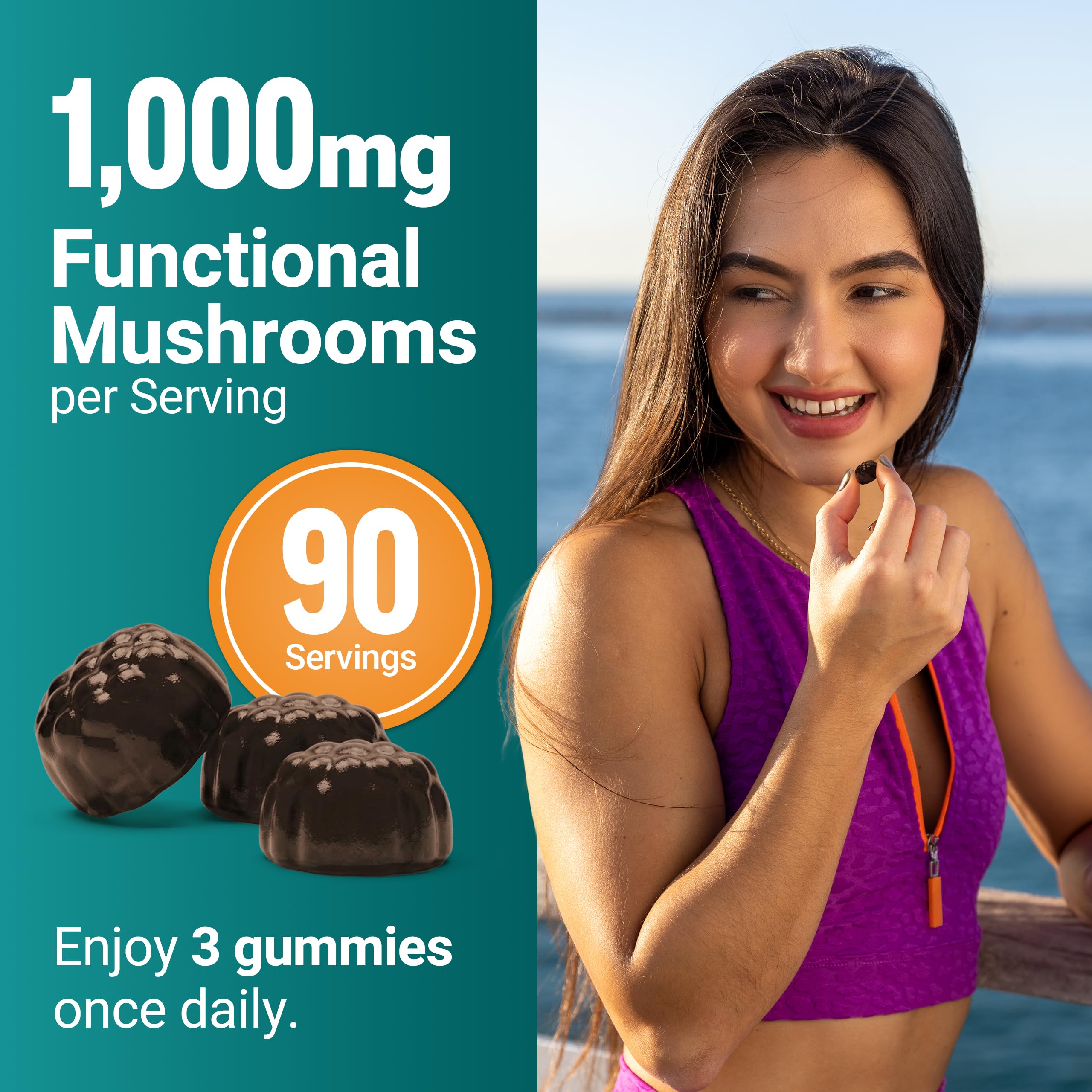 Force Factor Modern Mushrooms Gummies lifestyle scene with a glass of water