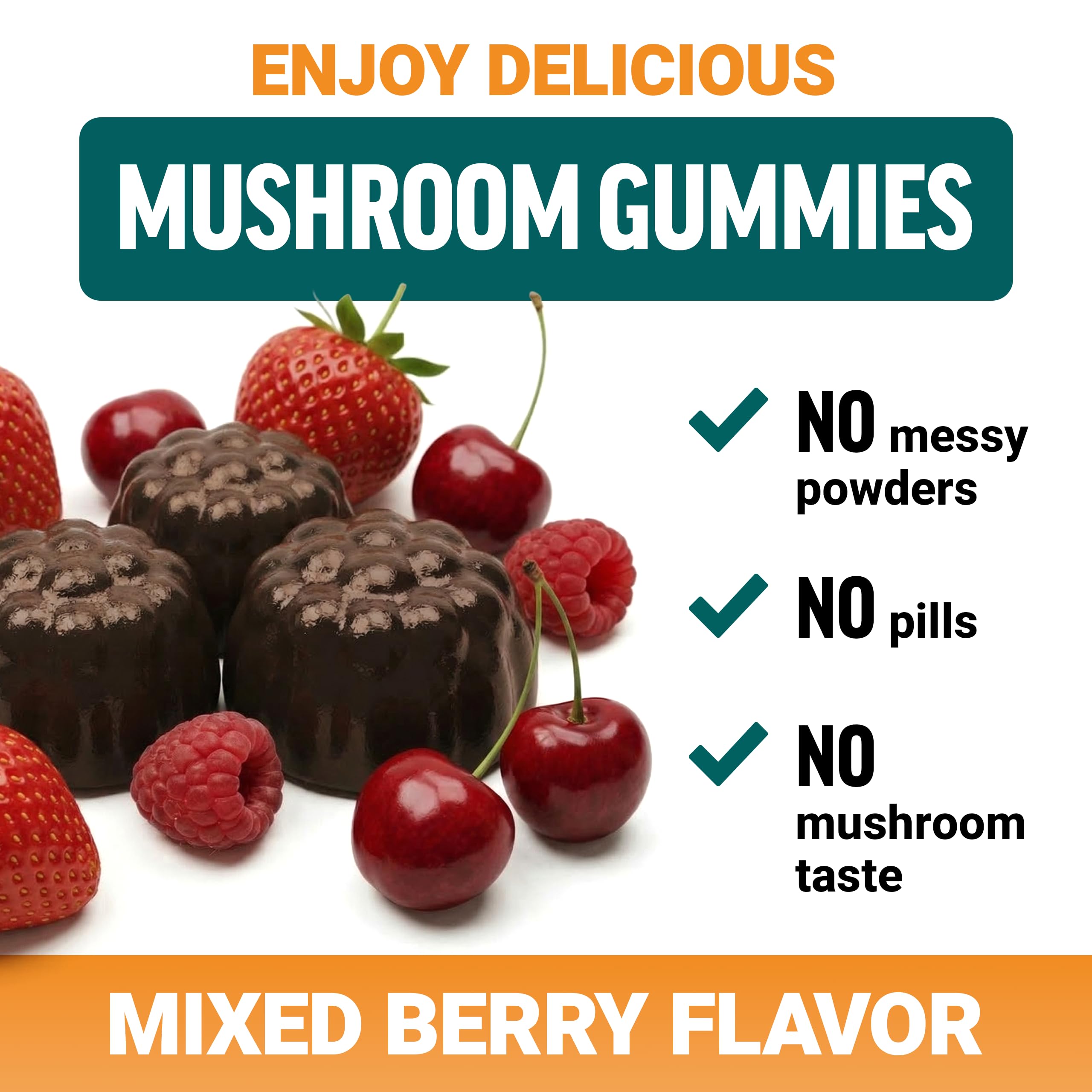 Force Factor Modern Mushrooms Gummies with a measuring spoon