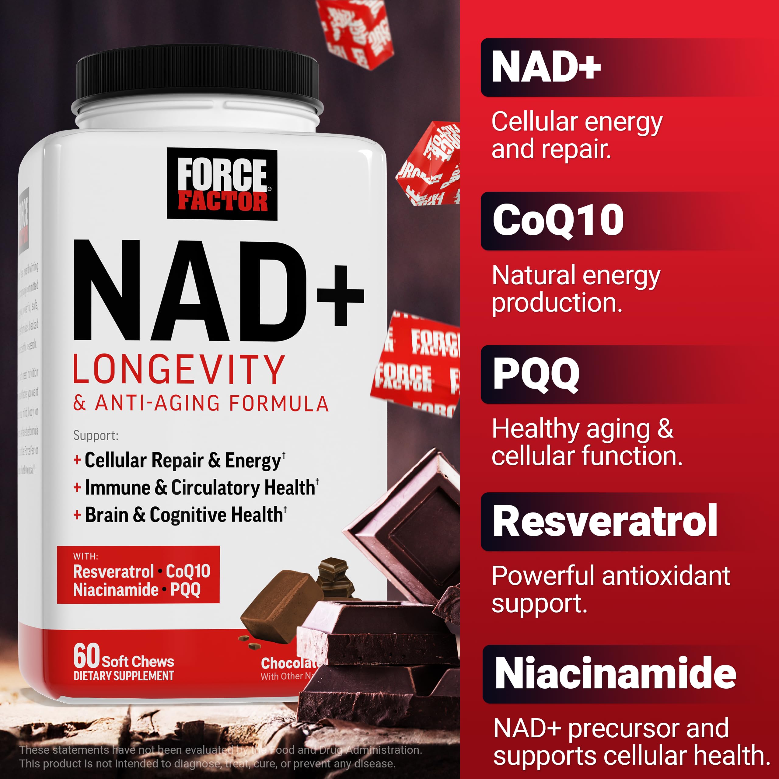 Force Factor NAD+ Longevity Soft Chews on a table