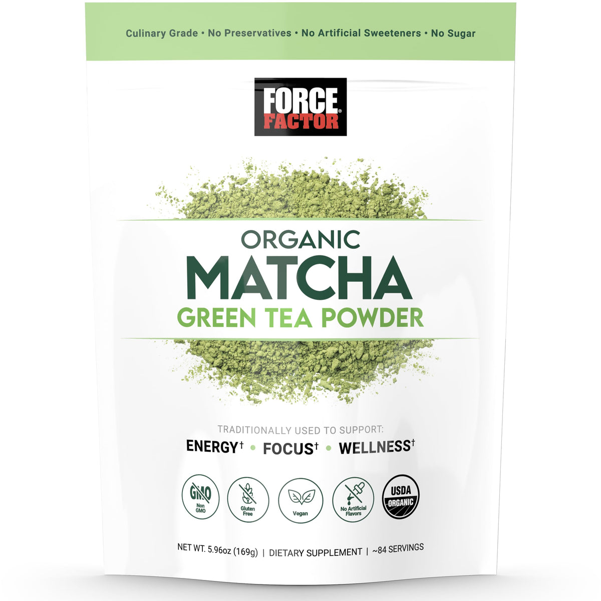 Force Factor Organic Matcha Green Tea Powder 190g front view