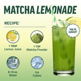 Force Factor Organic Matcha Green Tea Powder 190g in a glass of water