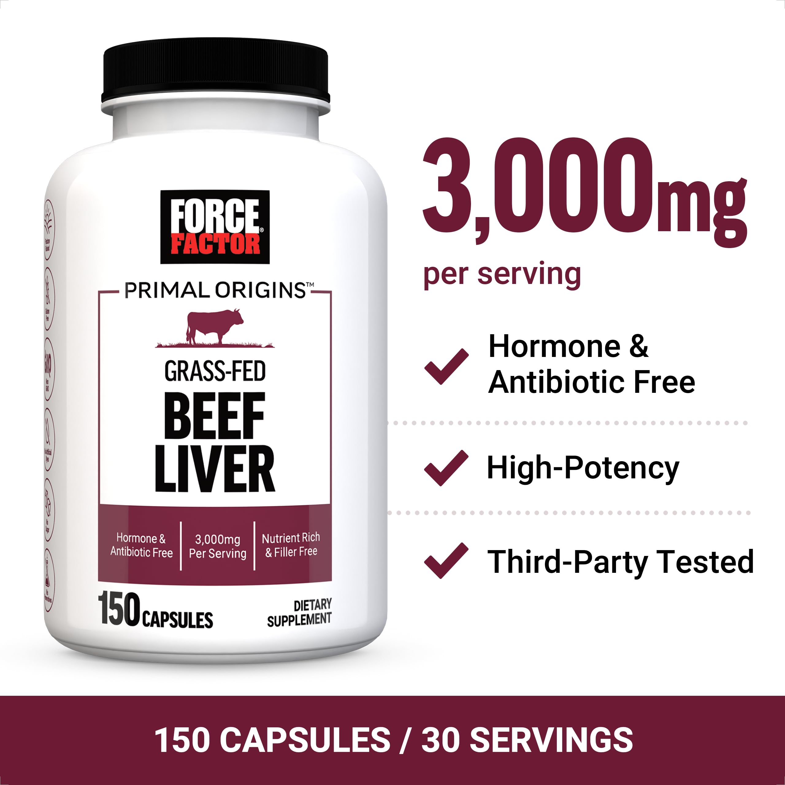Force Factor Primal Origins Beef Liver Capsules bottle with label