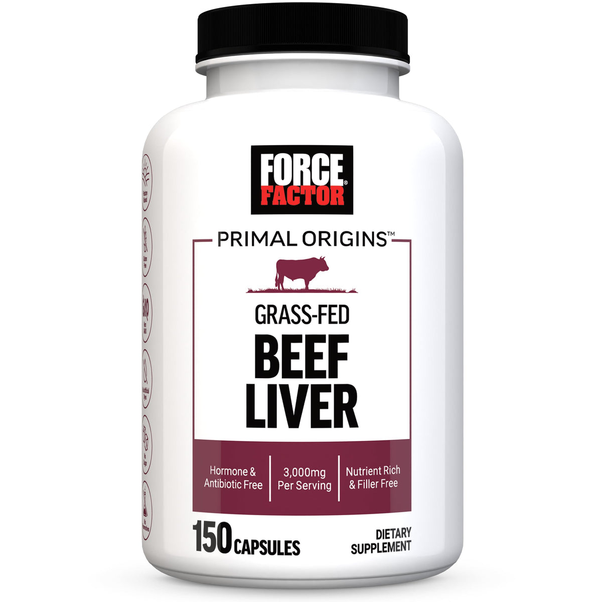 Force Factor Primal Origins Beef Liver Capsules front view