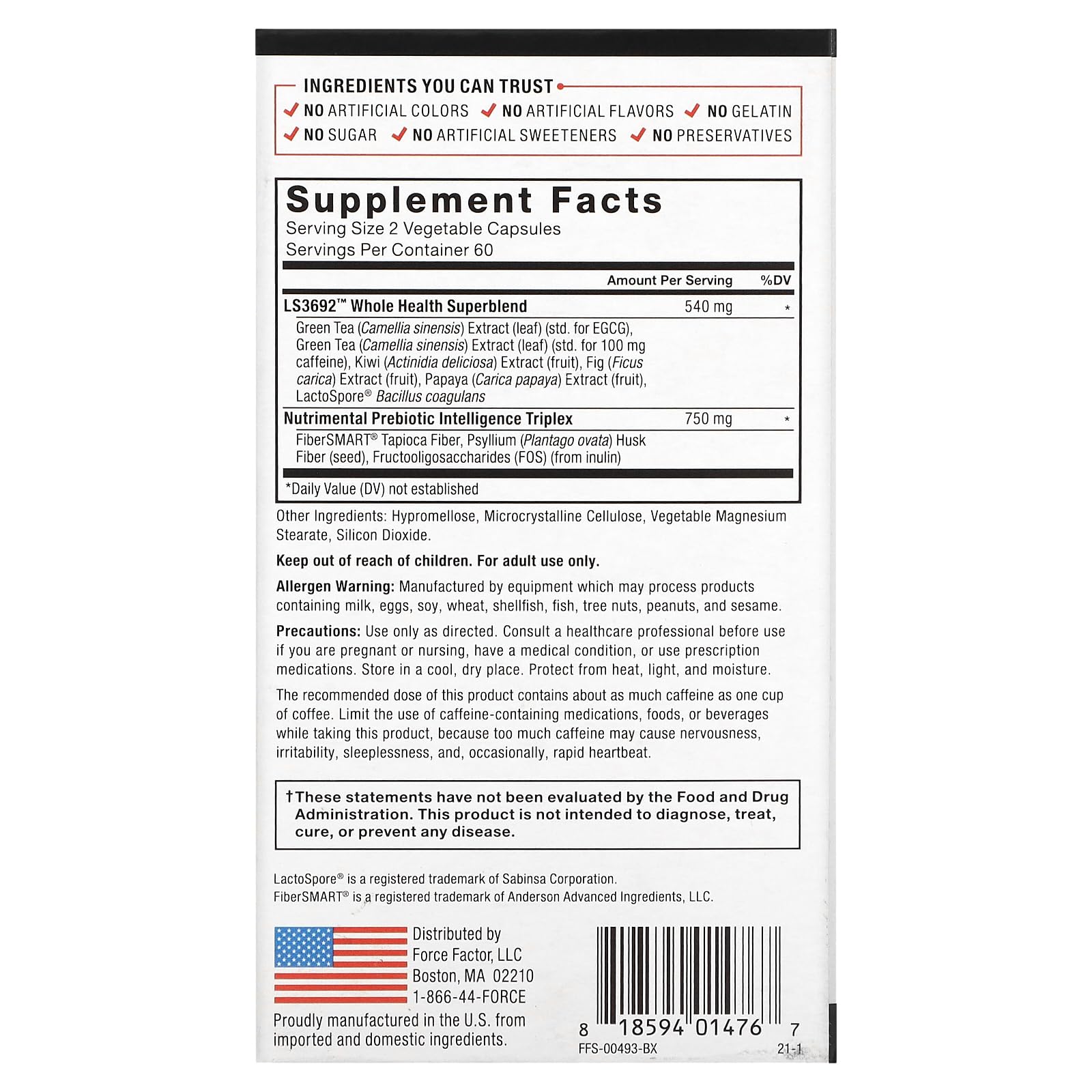 Force Factor ProbioSlim + Prebiotic Fiber 141g side view with label
