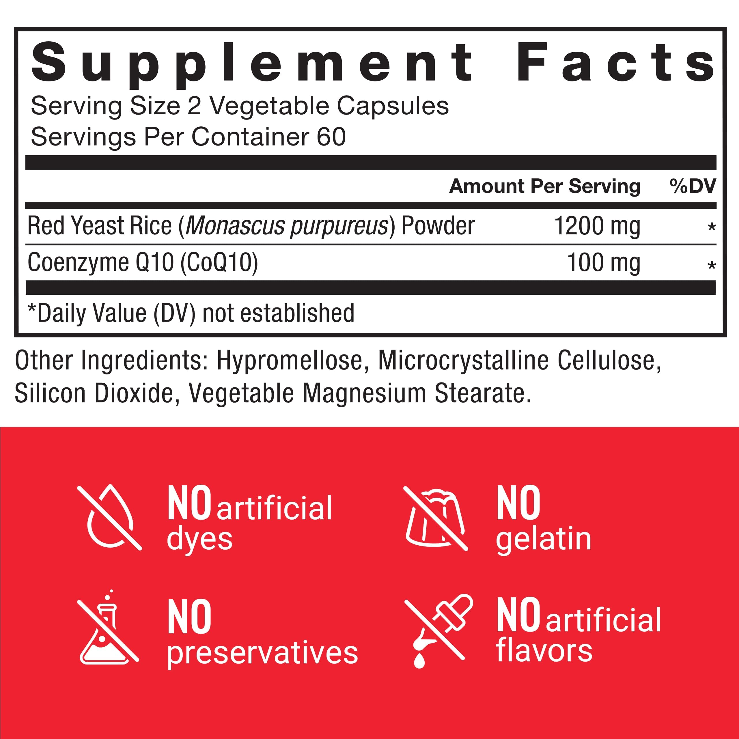 Force Factor Red Yeast Rice + CoQ10 supplement back view