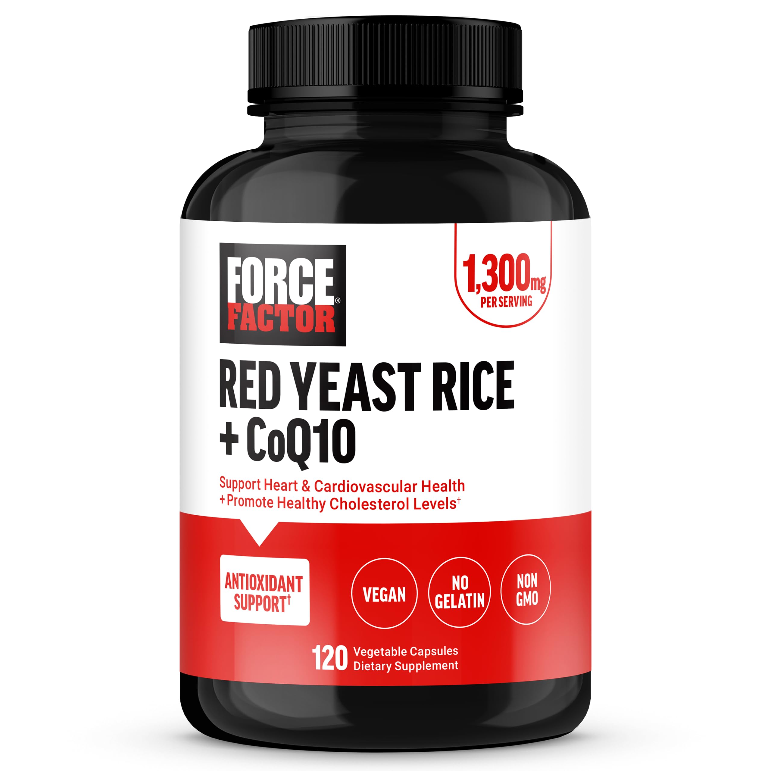 Force Factor Red Yeast Rice + CoQ10 supplement front view