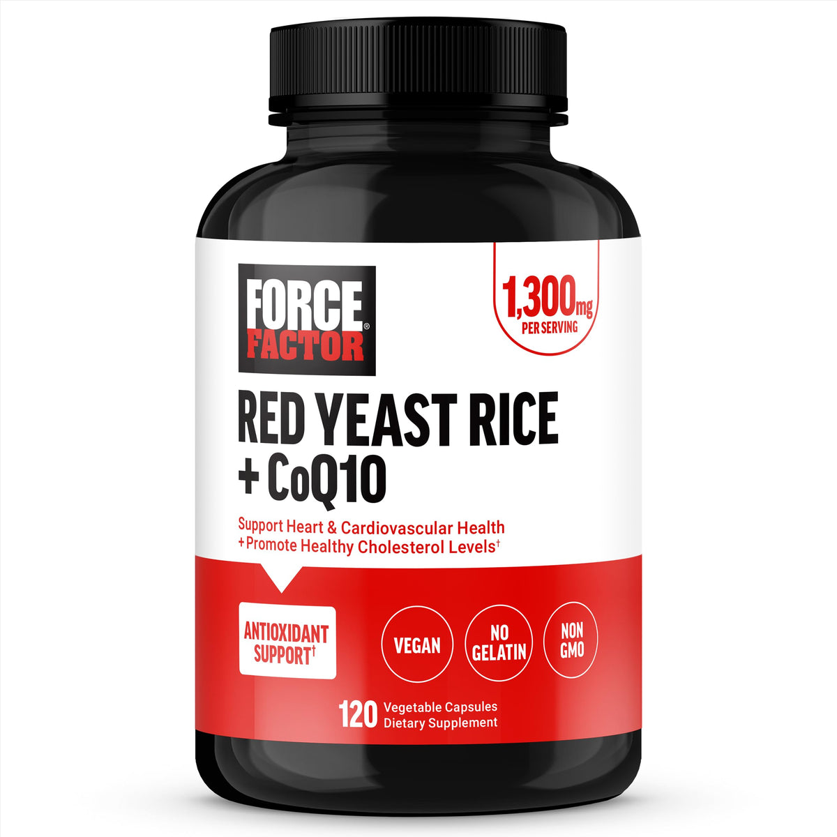 Force Factor Red Yeast Rice + CoQ10 supplement front view