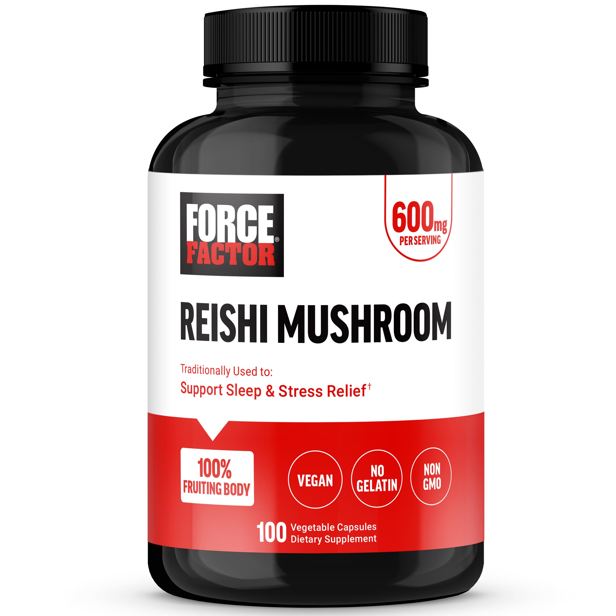 Force Factor Reishi Mushroom Capsules front view with label