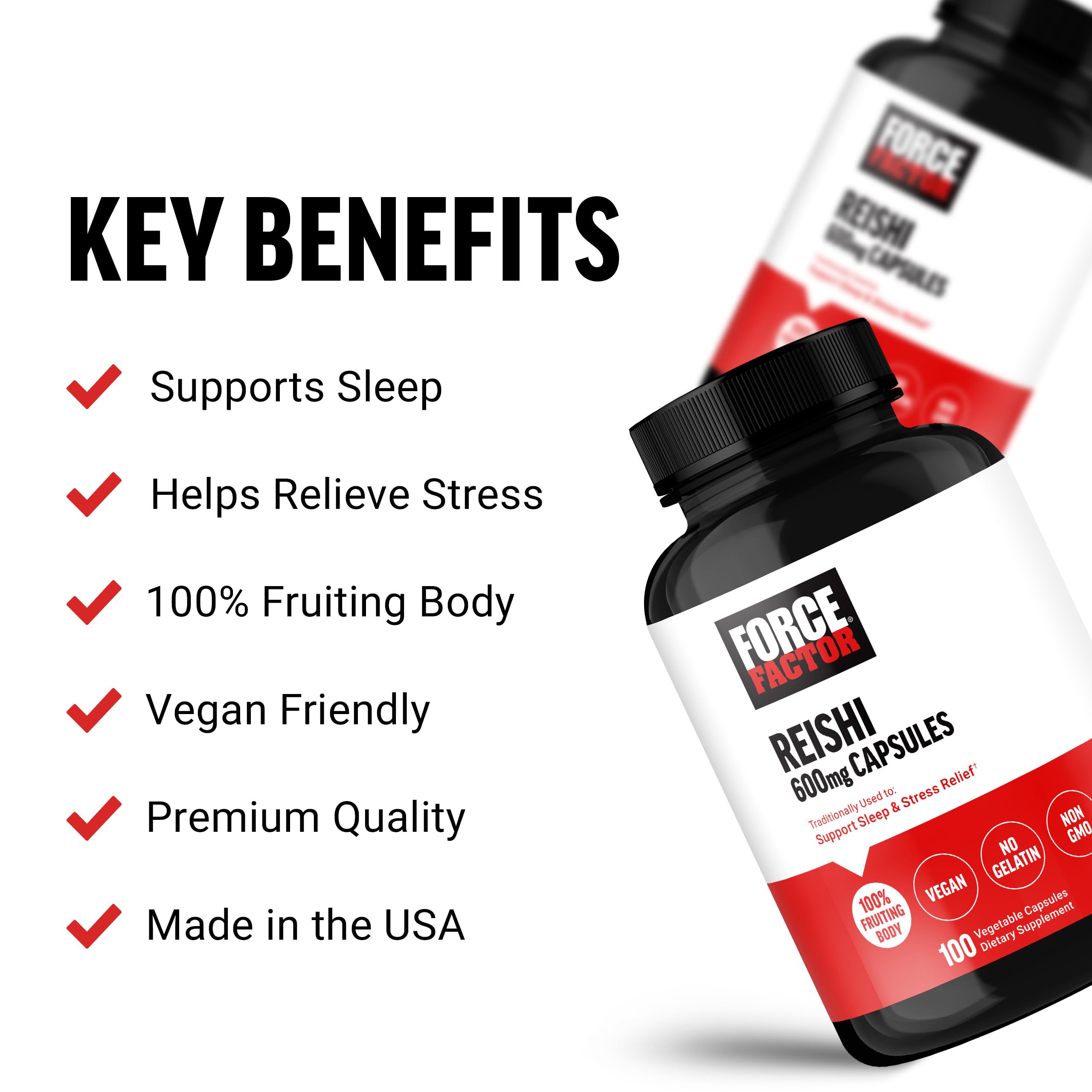 Force Factor Reishi Mushroom Capsules side view showing dosage details