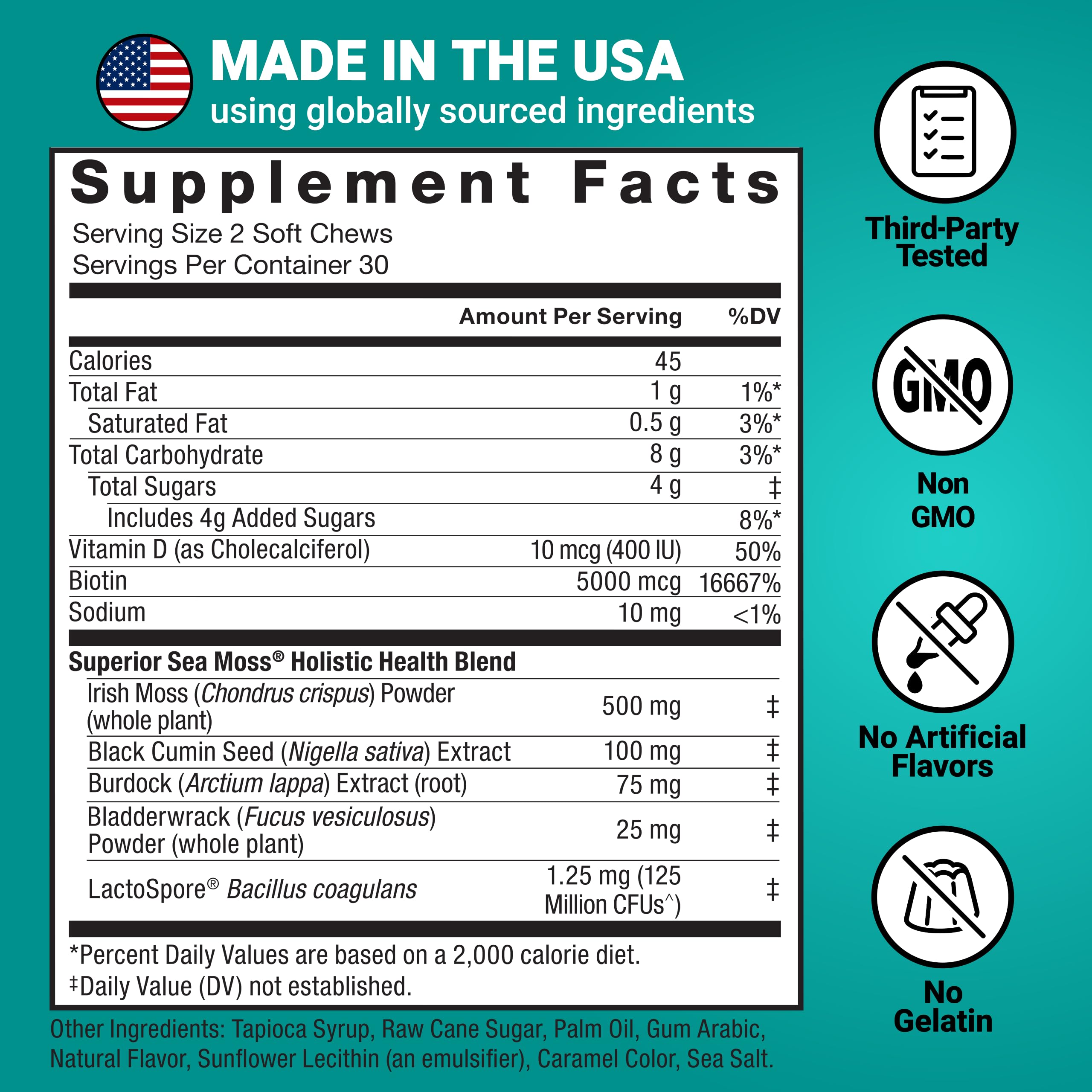 Force Factor Sea Moss Soft Chews on a wooden table