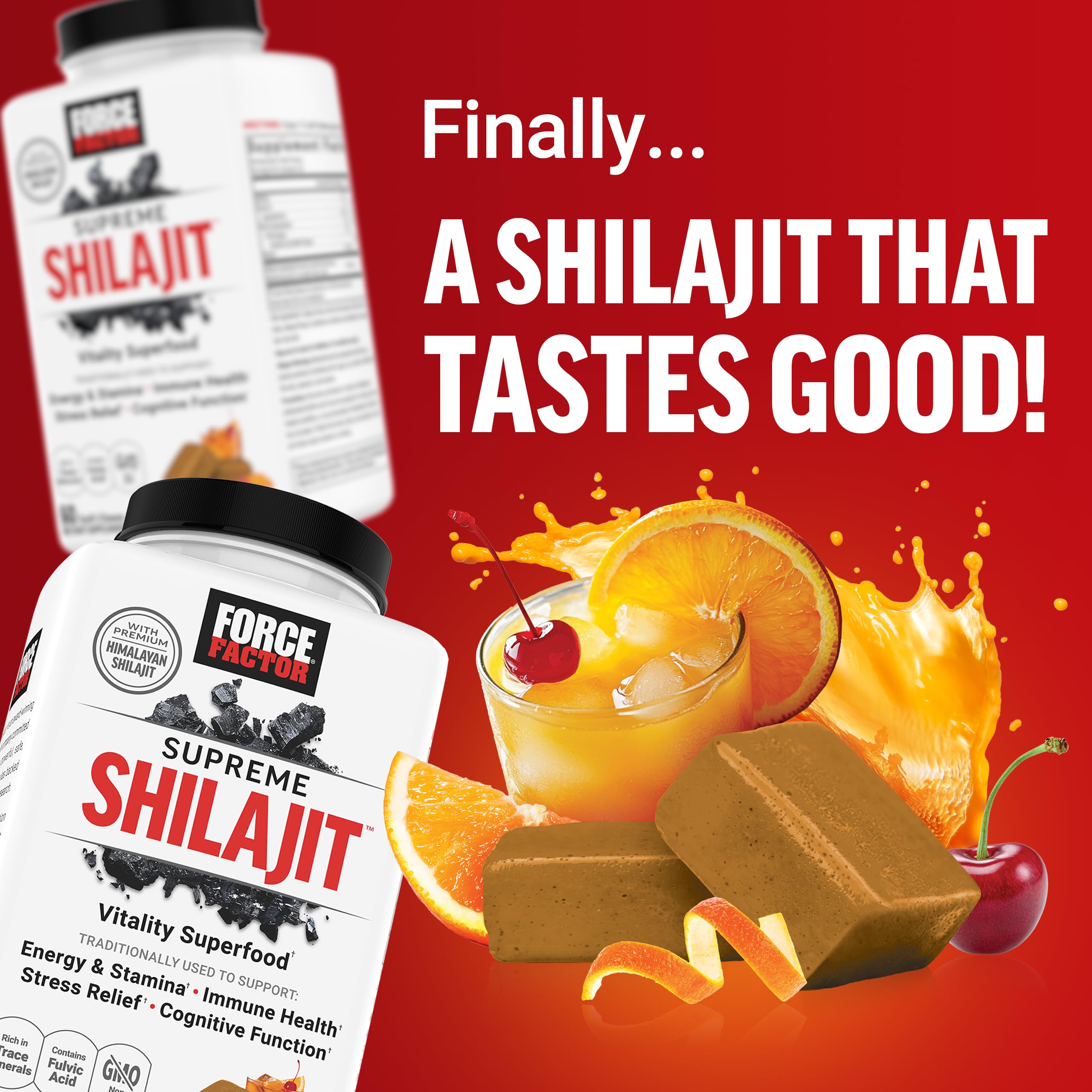 Force Factor Shilajit Soft Chews on a wooden table