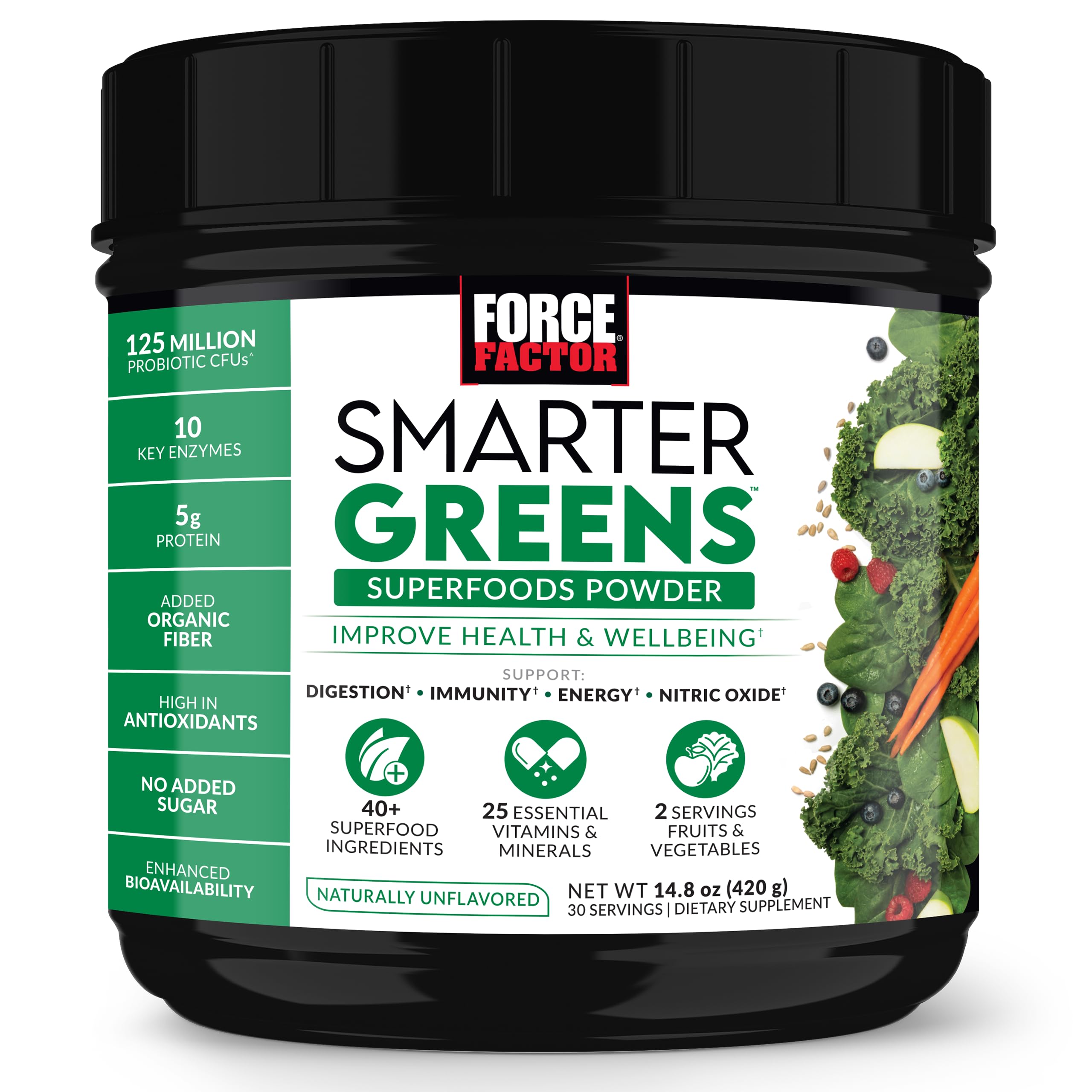 Force Factor Smarter Greens Superfood Powder 374g front view