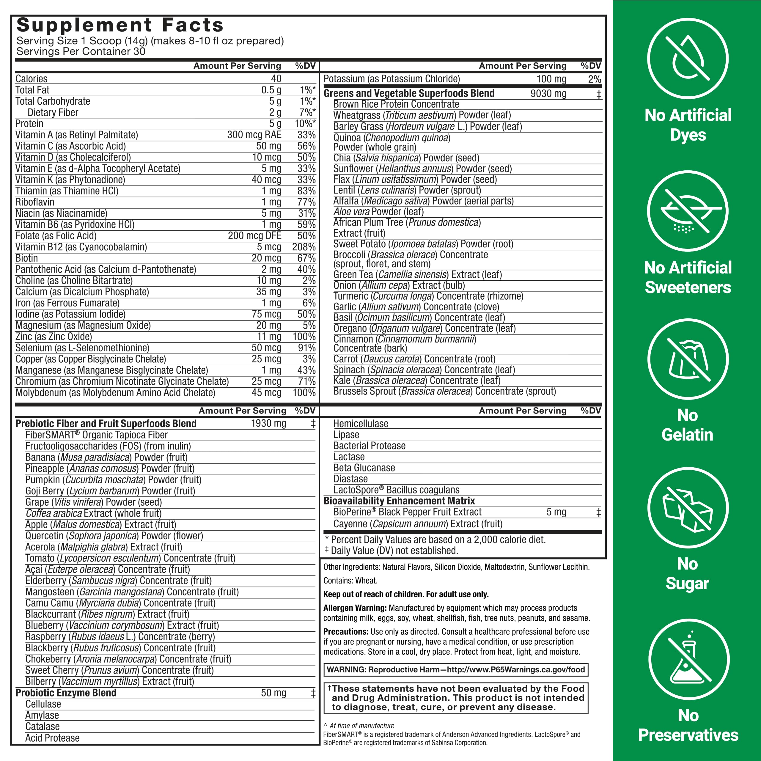 Force Factor Smarter Greens Superfood Powder 374g on a kitchen counter