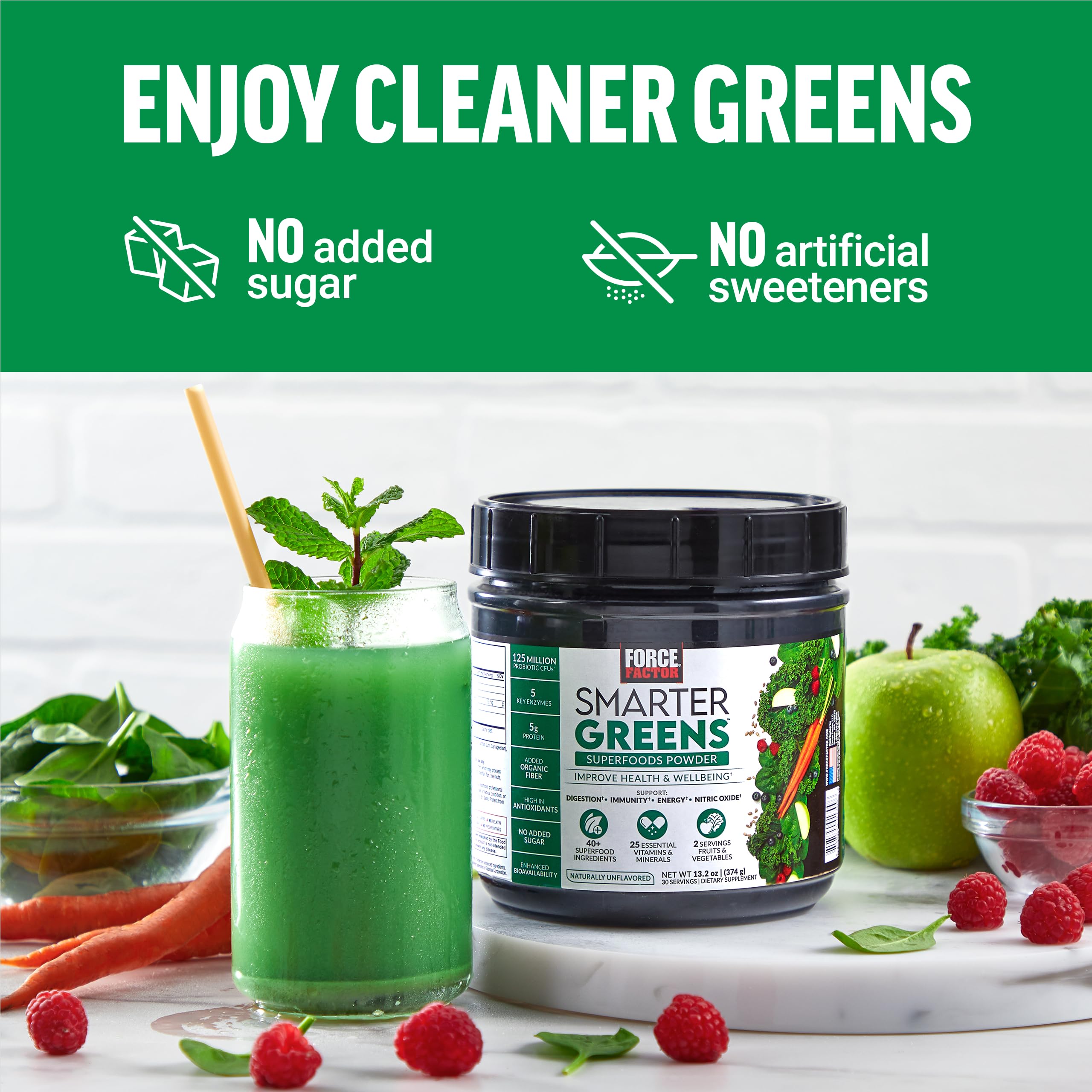 Force Factor Smarter Greens Superfood Powder 374g serving suggestion