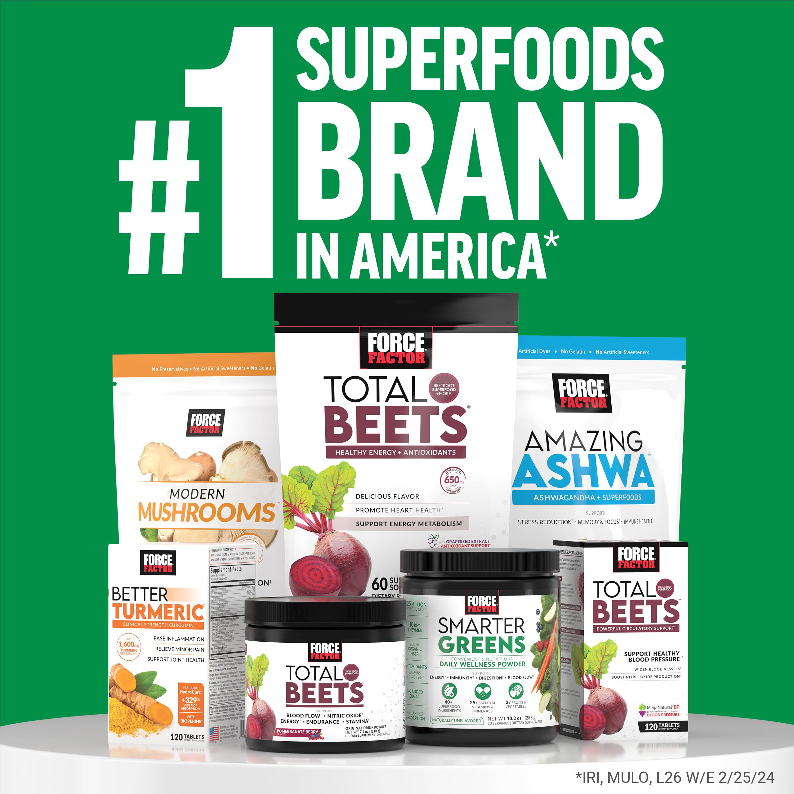 Force Factor Smarter Greens Superfood Powder 374g with fruits and vegetables