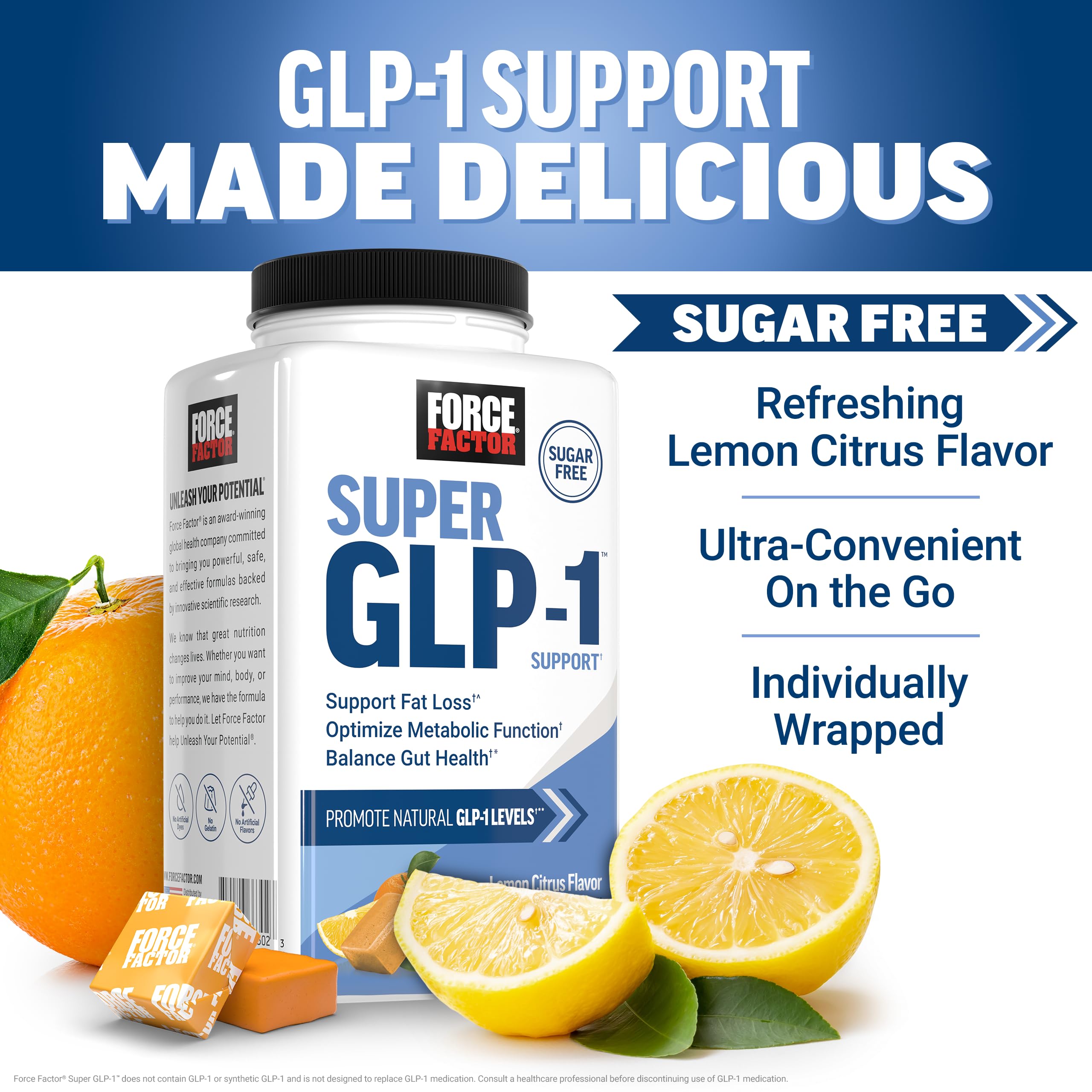 Force Factor Super GLP-1 Support Soft Chews with fresh lemons