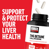 Force Factor TMG Betaine supplement with a green plant background