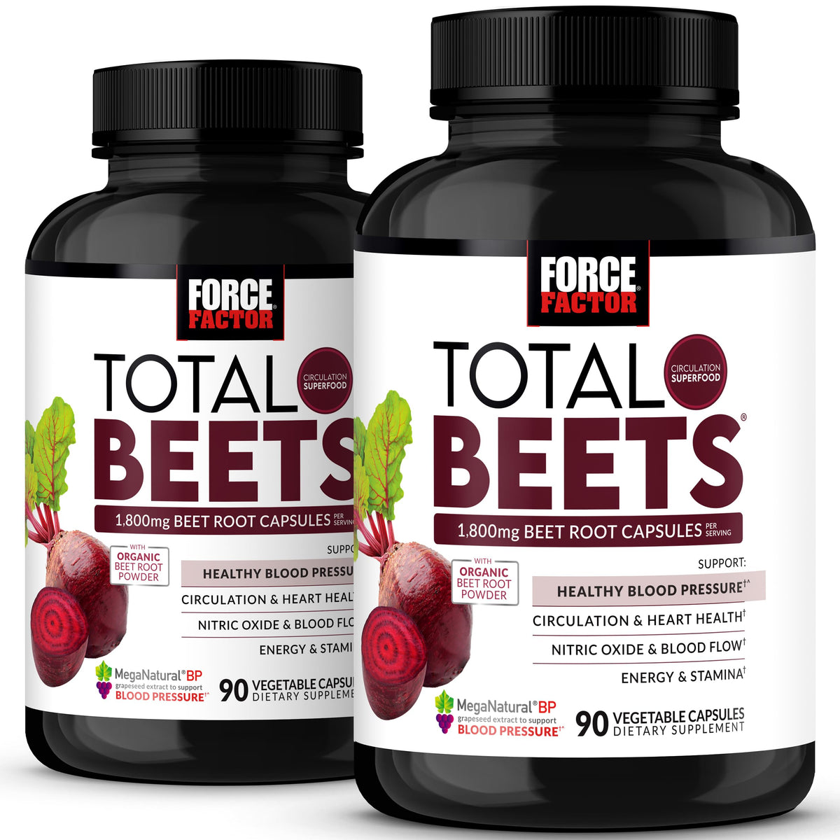Force Factor Total Beets Beet Root Capsules 1800mg front view