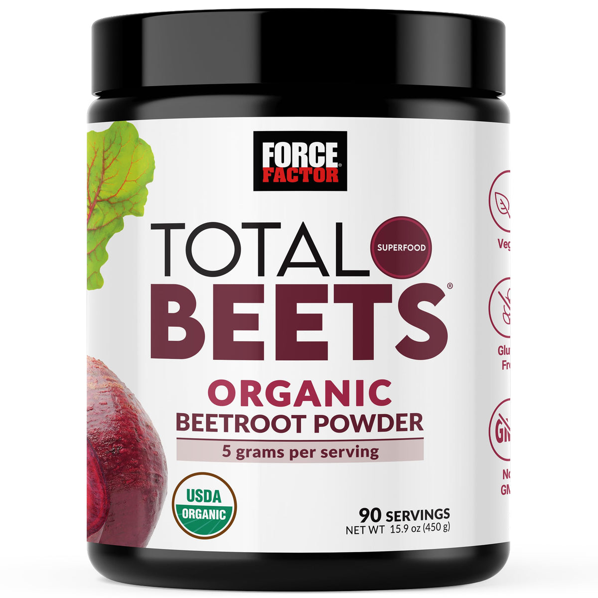 Force Factor Total Beets Organic Beetroot Powder front view