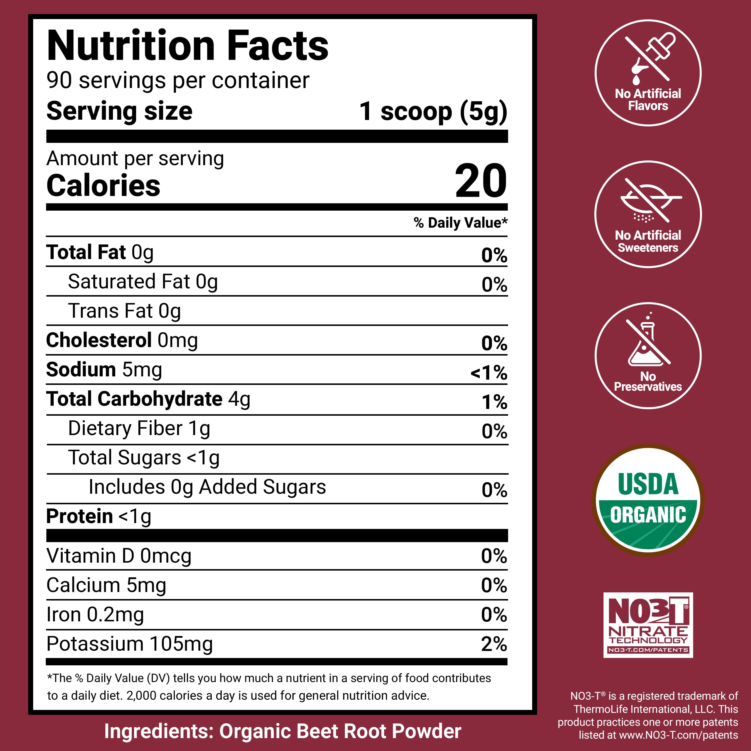Force Factor Total Beets Organic Beetroot Powder nutritional information