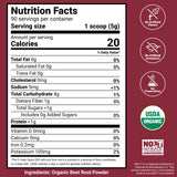 Force Factor Total Beets Organic Beetroot Powder nutritional information