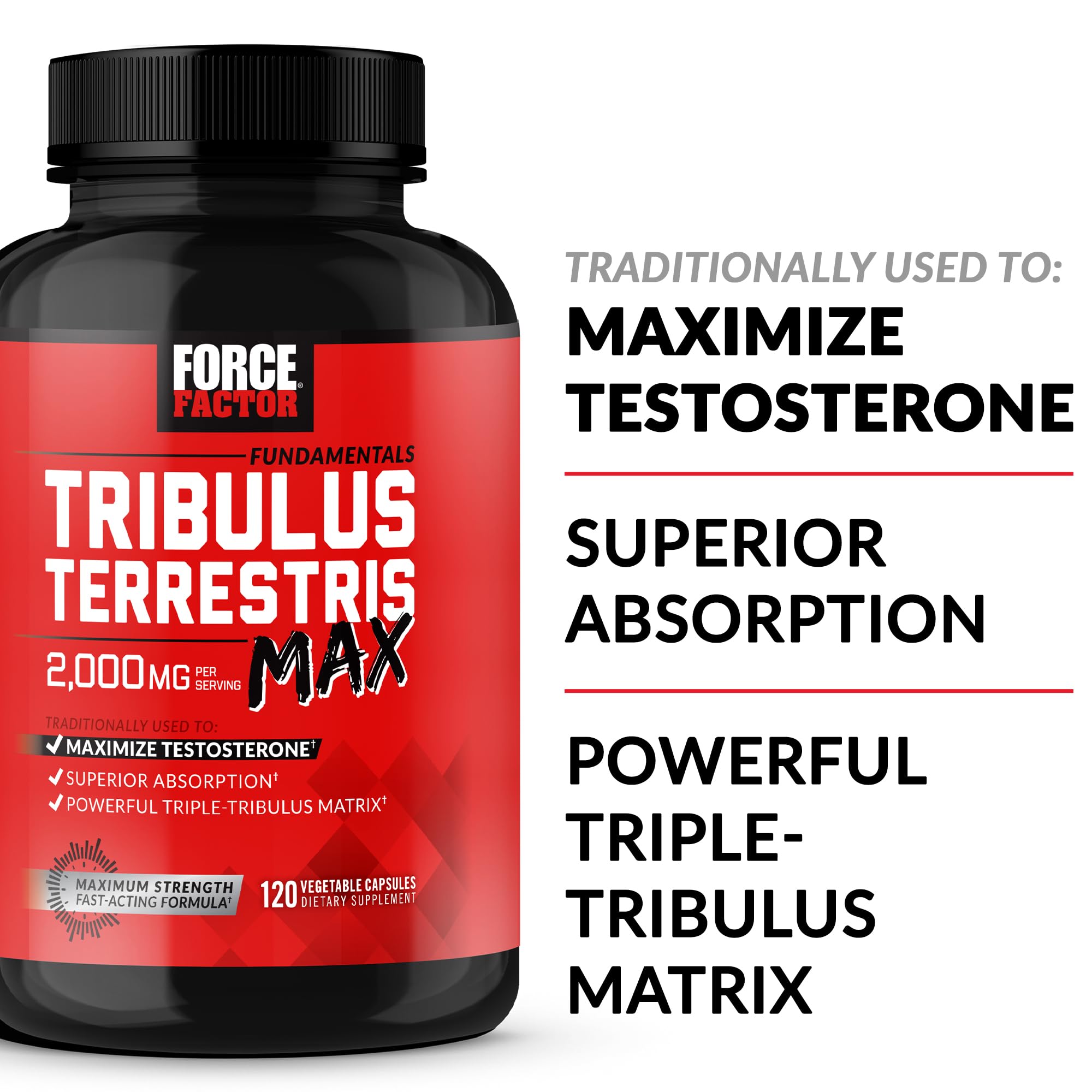 Force Factor Tribulus Terrestris Max 2000mg bottle side view