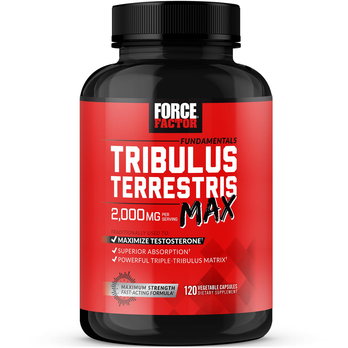 Force Factor Tribulus Terrestris Max 2000mg supplement front view