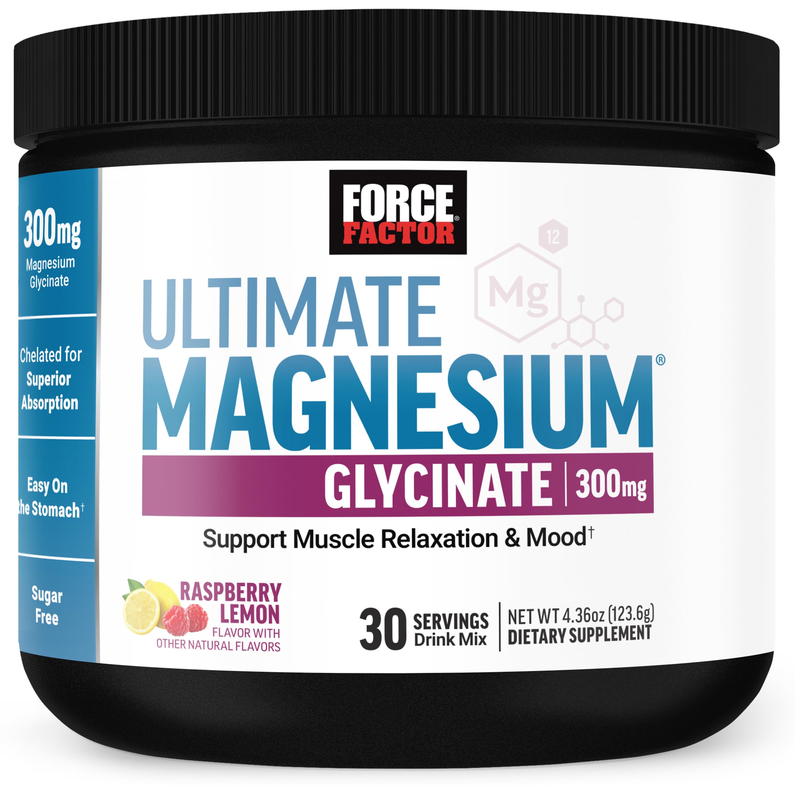 Force Factor Ultimate Magnesium Glycinate Raspberry Lemon drink mix front view