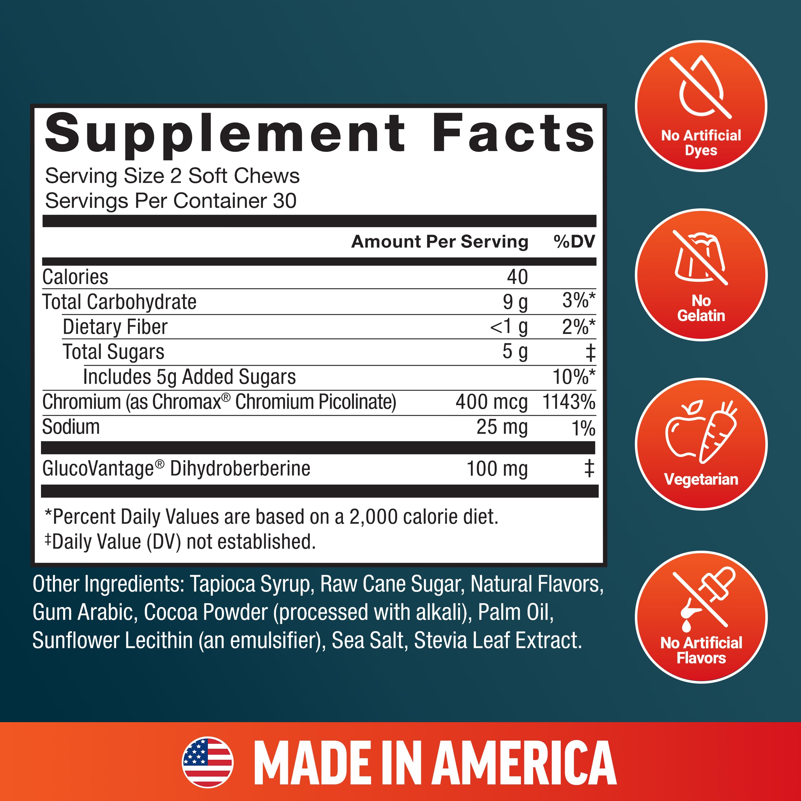 Force Factor Ultra Berberine Soft Chews nutritional information