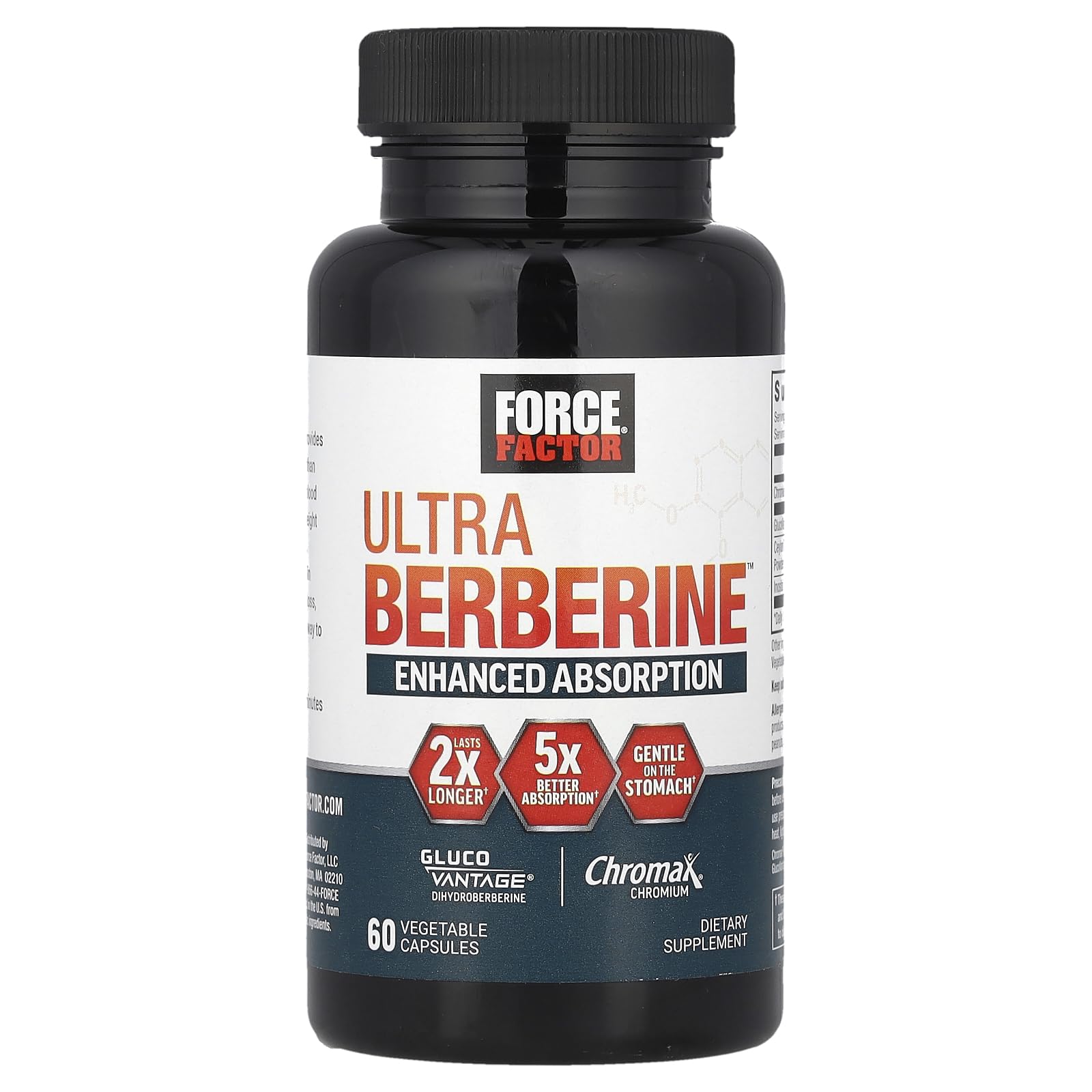Force Factor Ultra Berberine support Absorption ingredients list on packaging