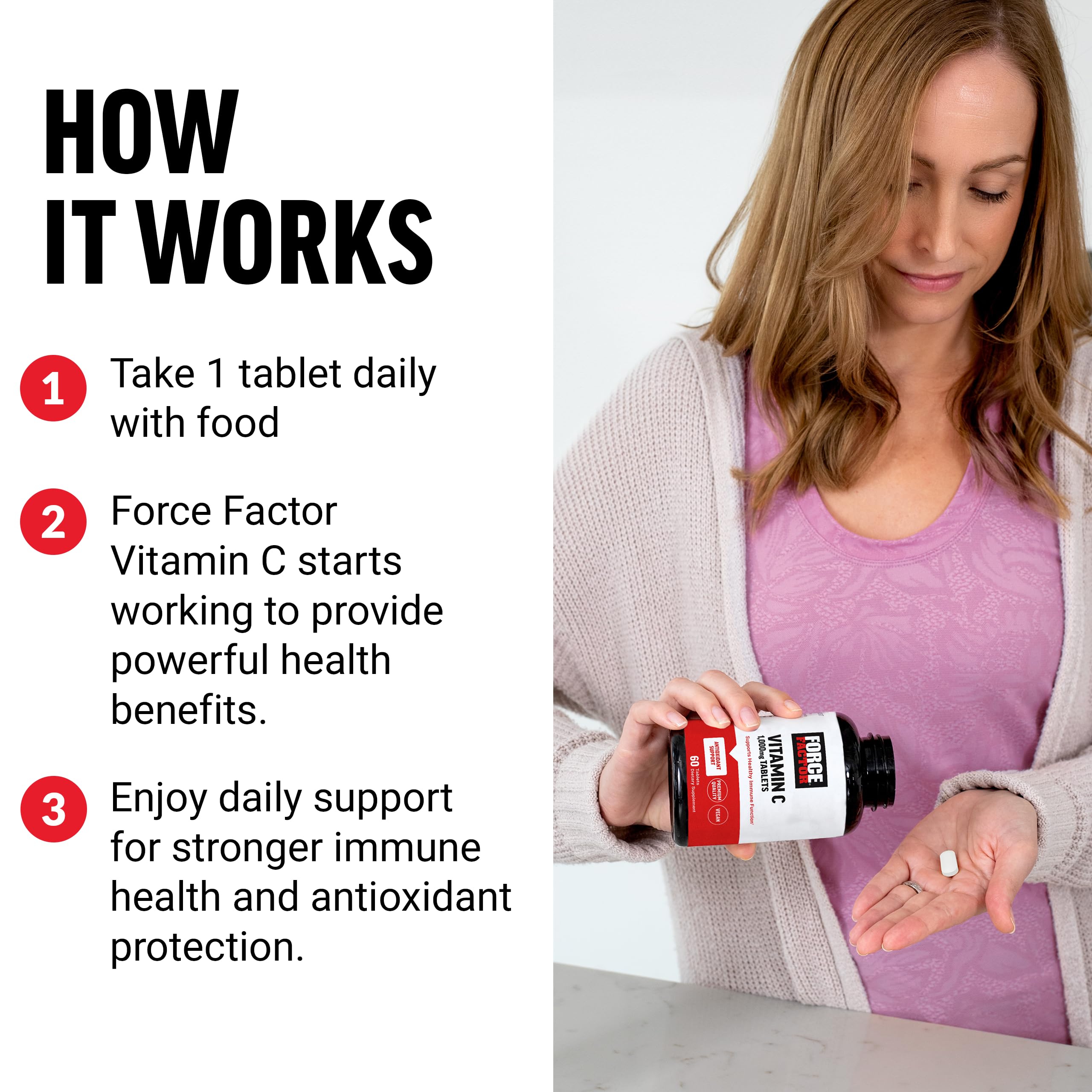 Force Factor Vitamin C 1000mg tablet close-up