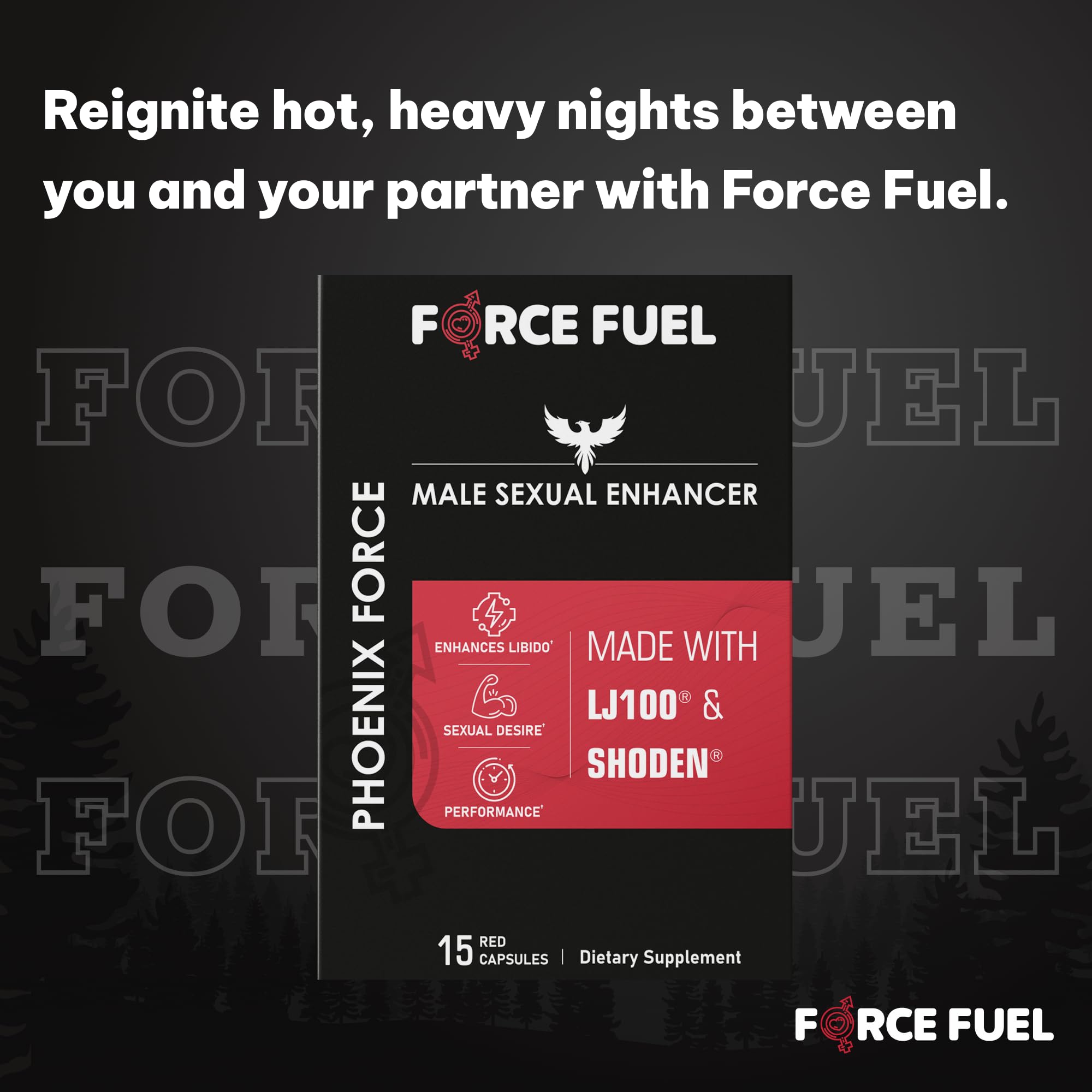 FORCE FUEL Male Performance Supplement capsules on a table