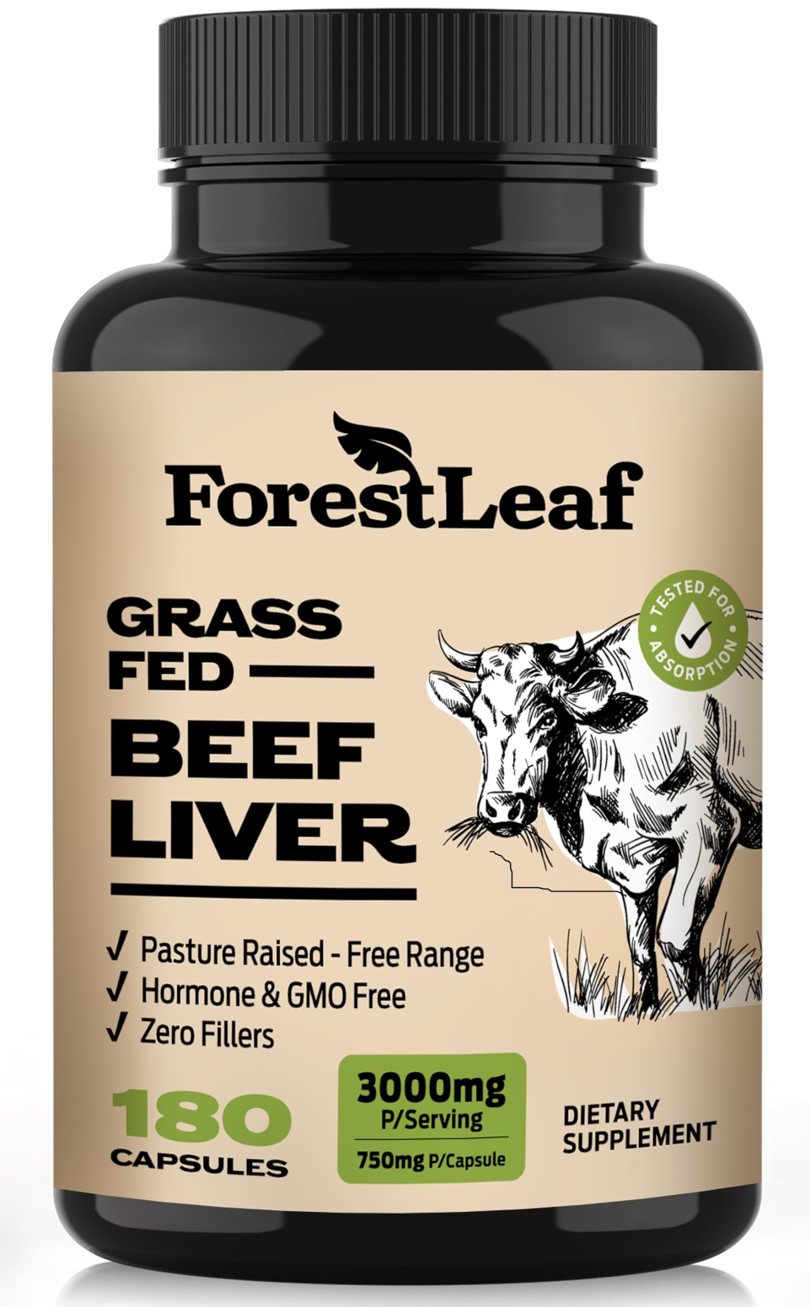 ForestLeaf Beef Liver Capsules front view with packaging