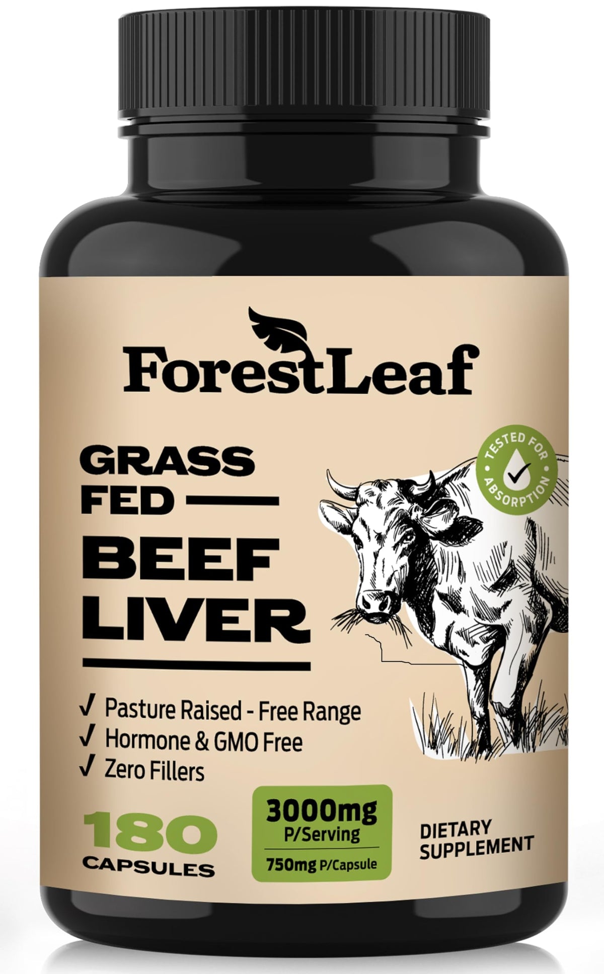 ForestLeaf Beef Liver Capsules front view with packaging