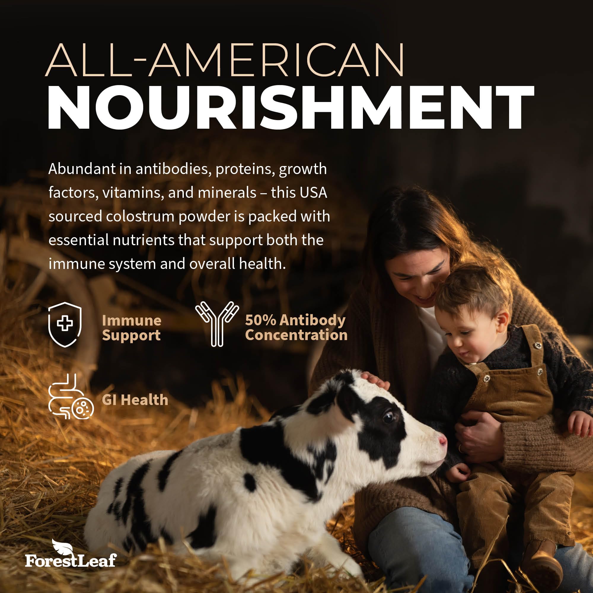 ForestLeaf Bovine Colostrum Powder mixed in a glass of water