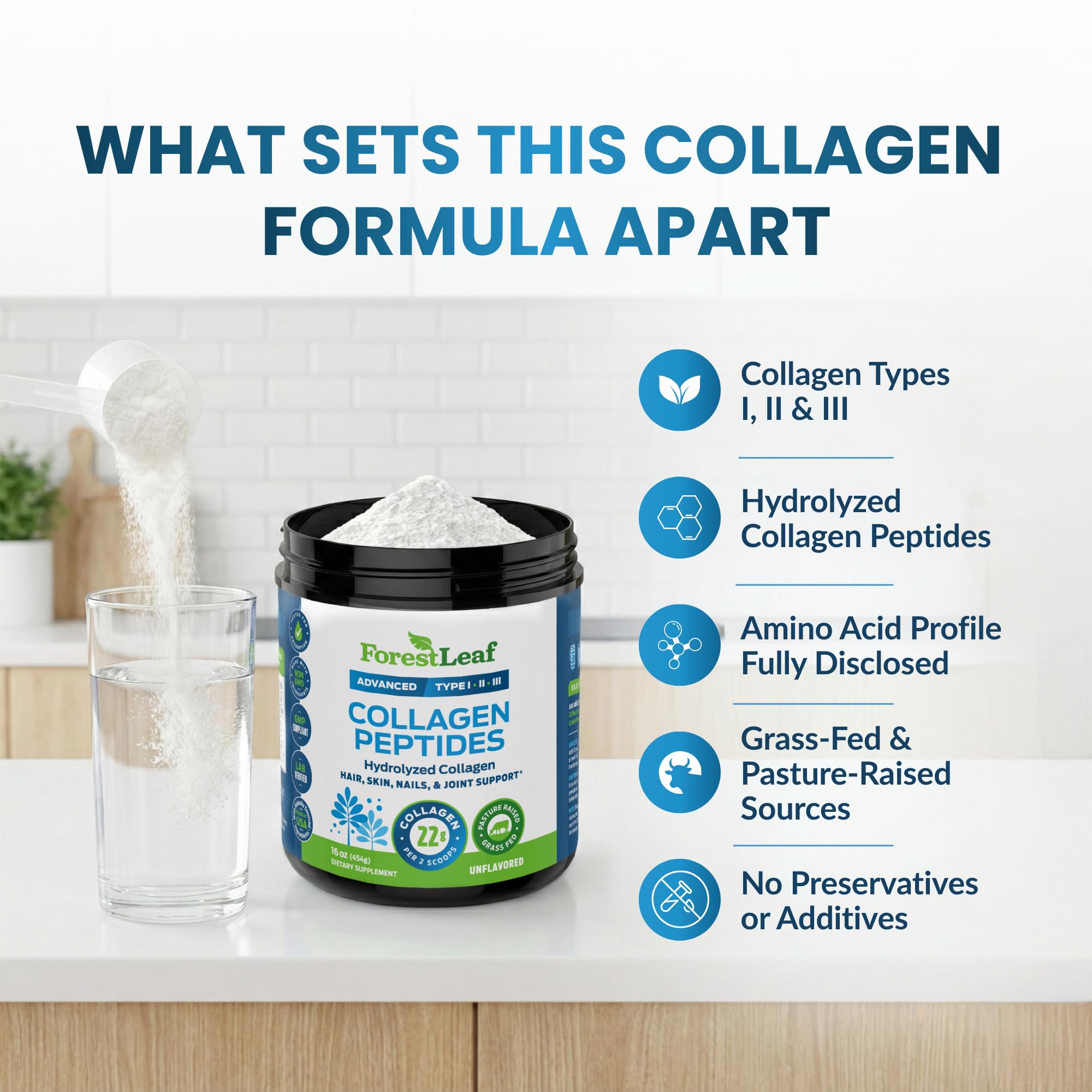 ForestLeaf Collagen Powder 558g mixed in a smoothie