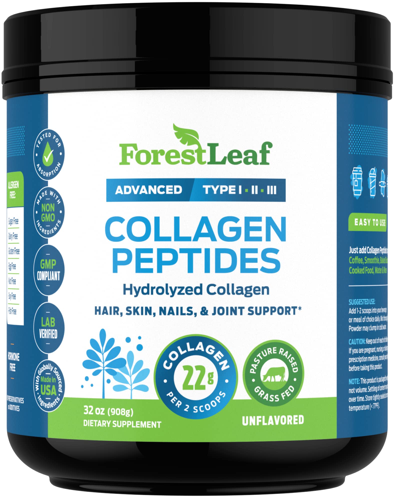 ForestLeaf Collagen Powder 902g with measuring scoop